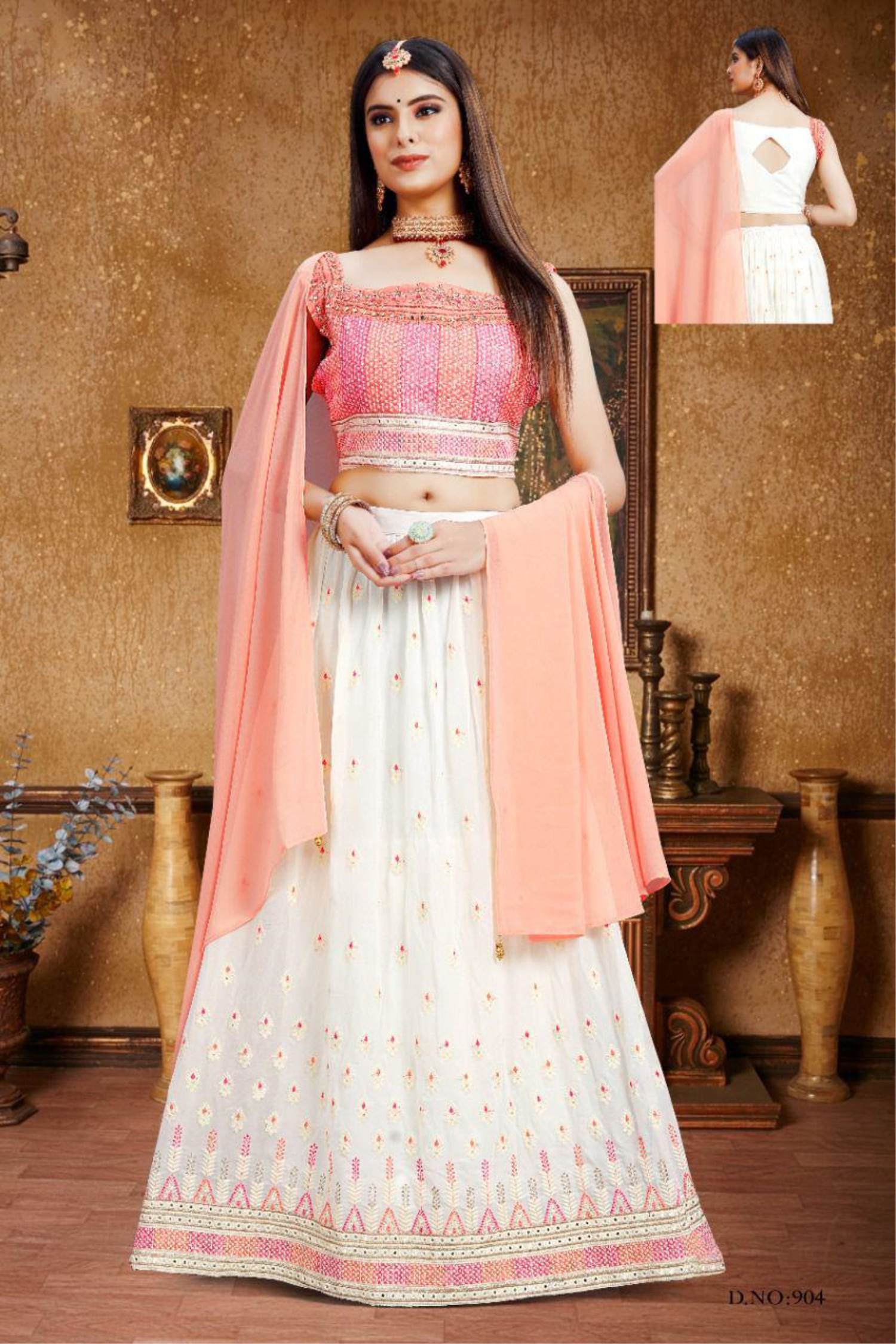 Pink and Mint Green Georgette Lehenga – FashionVibes