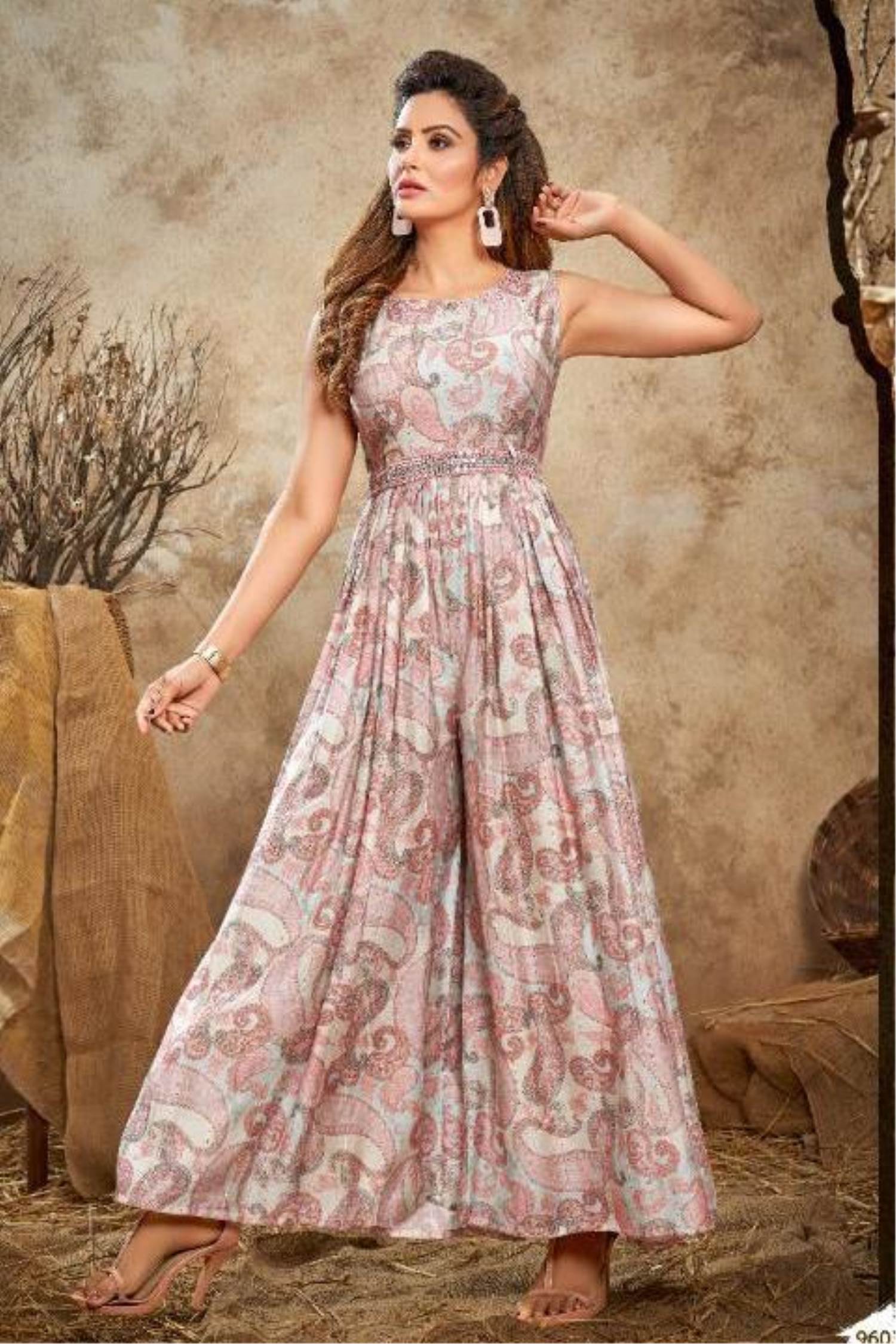 Buy Pink Foil Print Chinon Jumpsuit Party Wear Online at Best Price |  Cbazaar