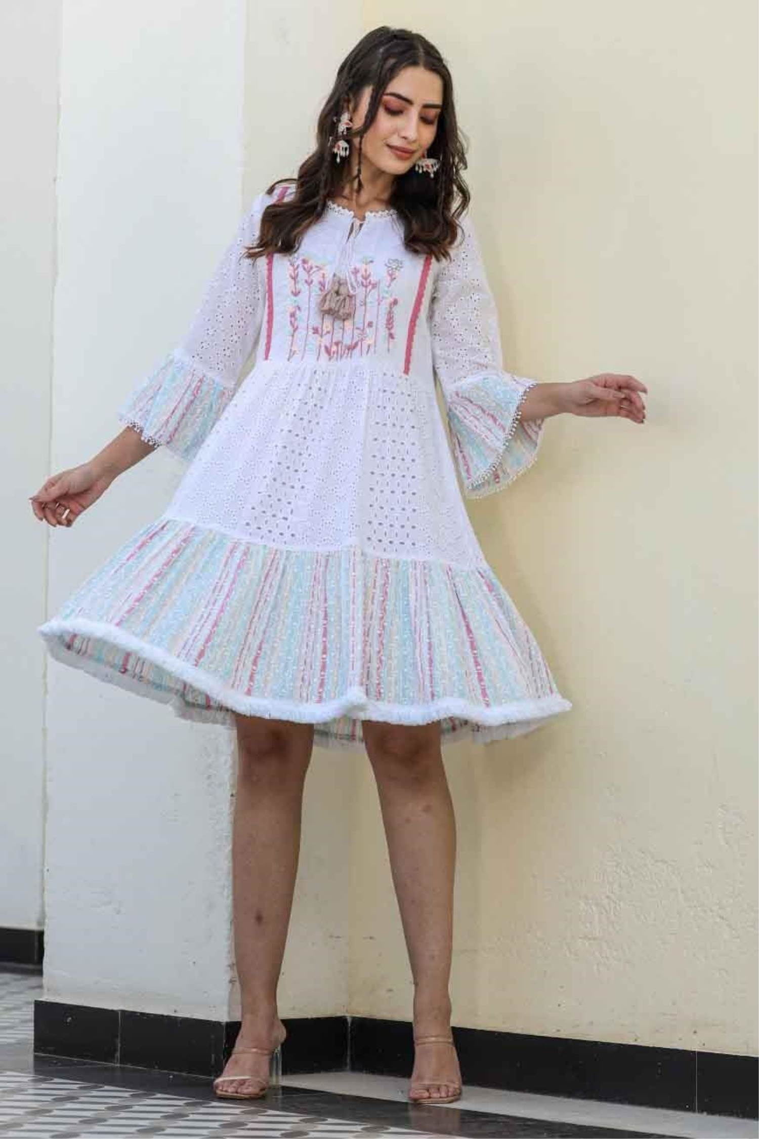 silakaari Women's Pink short kurti light front embroidery | Silakaari |