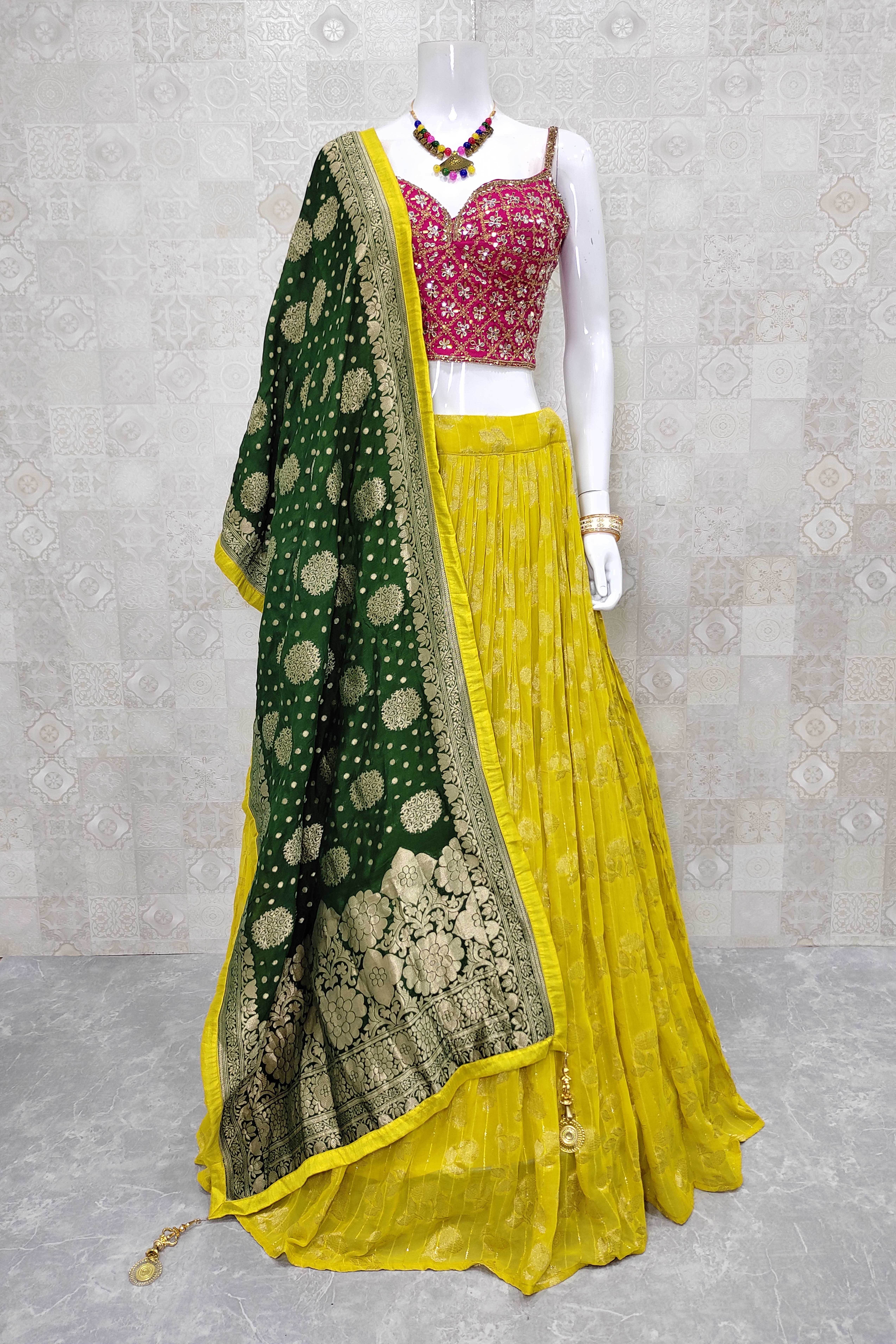 Embroidered Crepe Yellow Wedding Lehenga Choli with Dupatta - LC4641