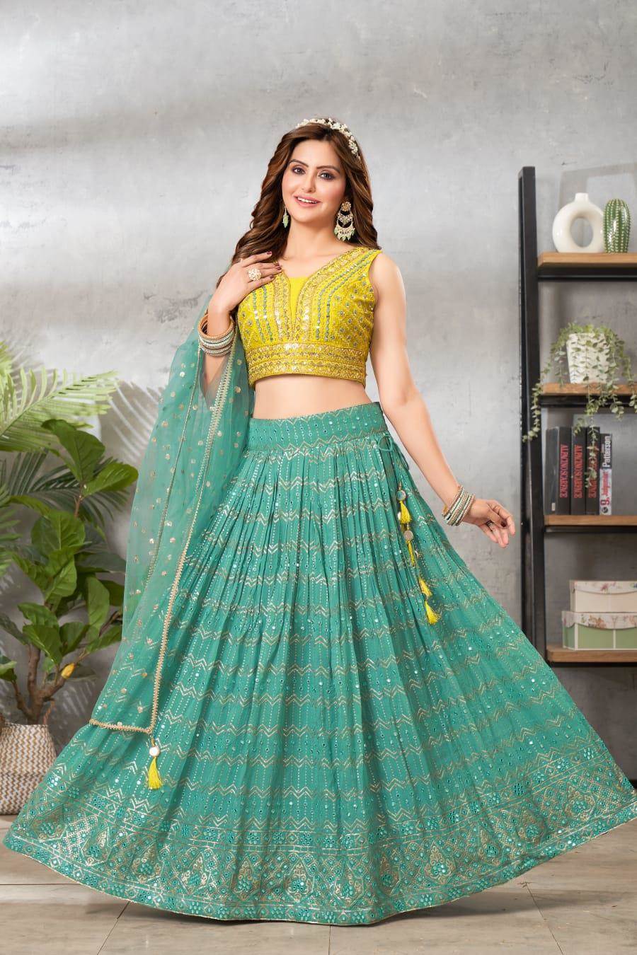 Lemon Yellow Color Georgette Lehenga