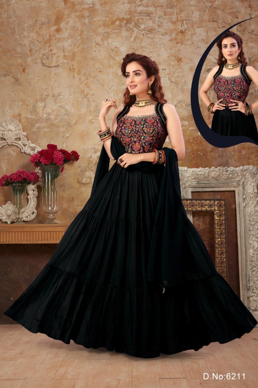 Black and Beige Embroidered Gown Style Anarkali Suit (Indian Dress)