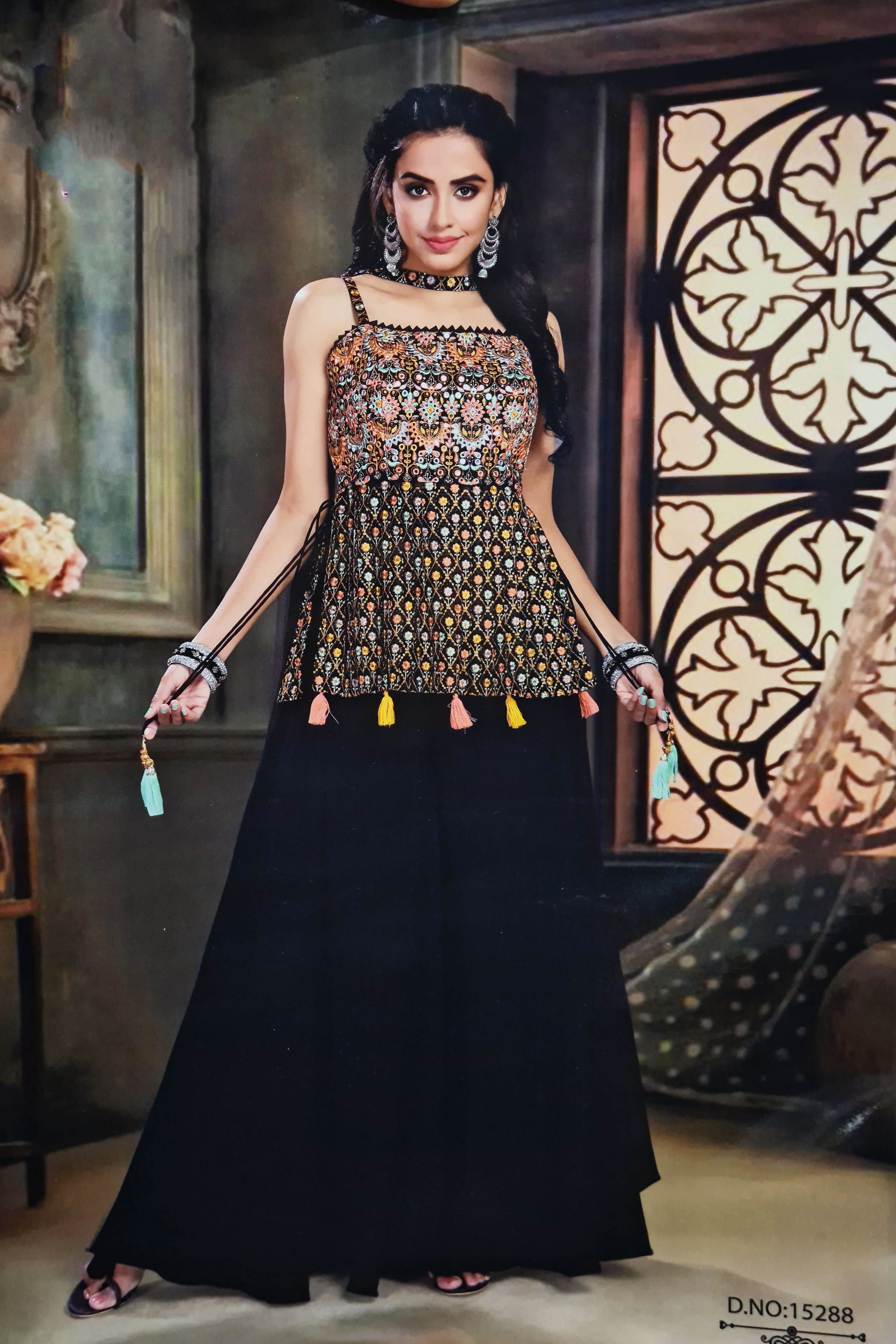 Shop Online Palazzo Suits Orange & Navy Blue Front Slit Salwar Suit – Lady  India