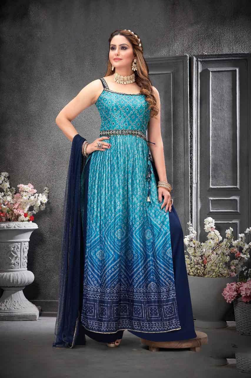 PARTY WEAR READY TO WEAR GOWN BOTTOM WITH EMBROIDERY WORK DUPATTA SKY BLUE  – Ethnicgarment