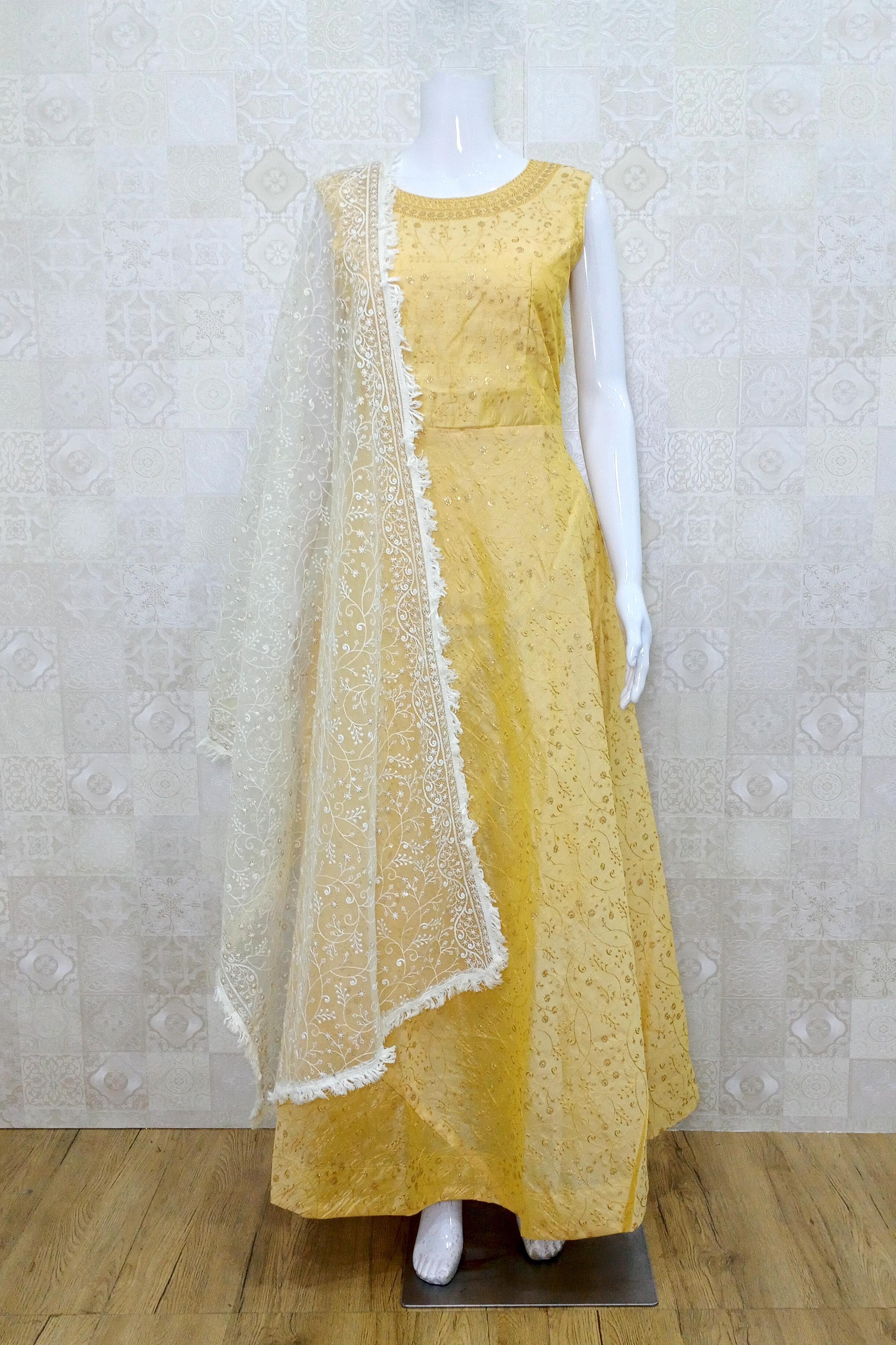 Buy Party Wear Gown - Chinon Exquisite Yellow Sequins & Thread Gown –  Empress Clothing