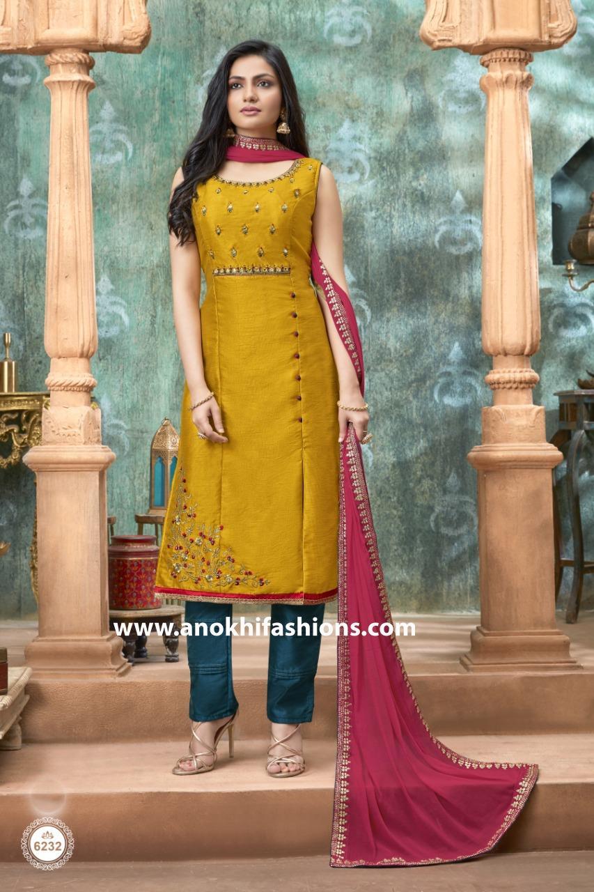 party wear yellow colour suit
