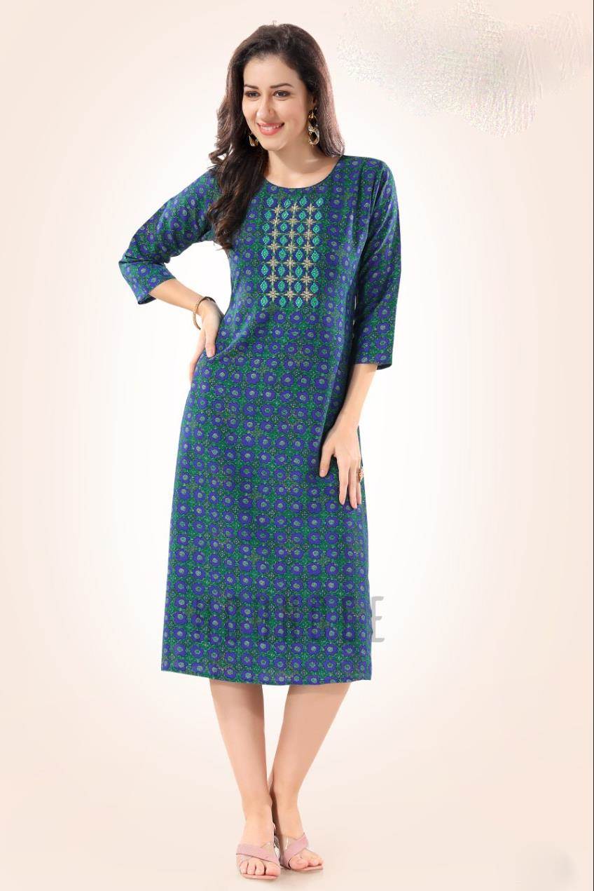 Peacock Blue Color Casual Wear Straight Kurti ANOKHI FASHION