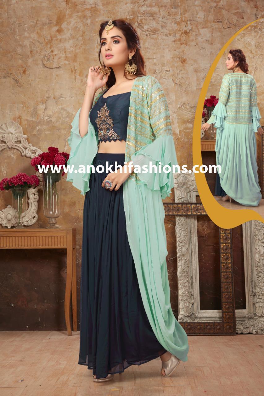 Sky Blue Color party wear Plazo suit 