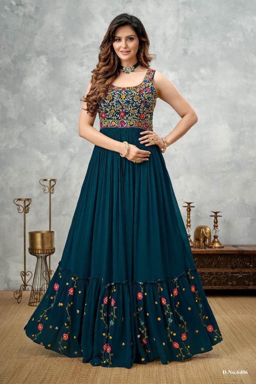 Peacock Blue Color Party Wear Designer Gown :: ANOKHI FASHION | atelier ...