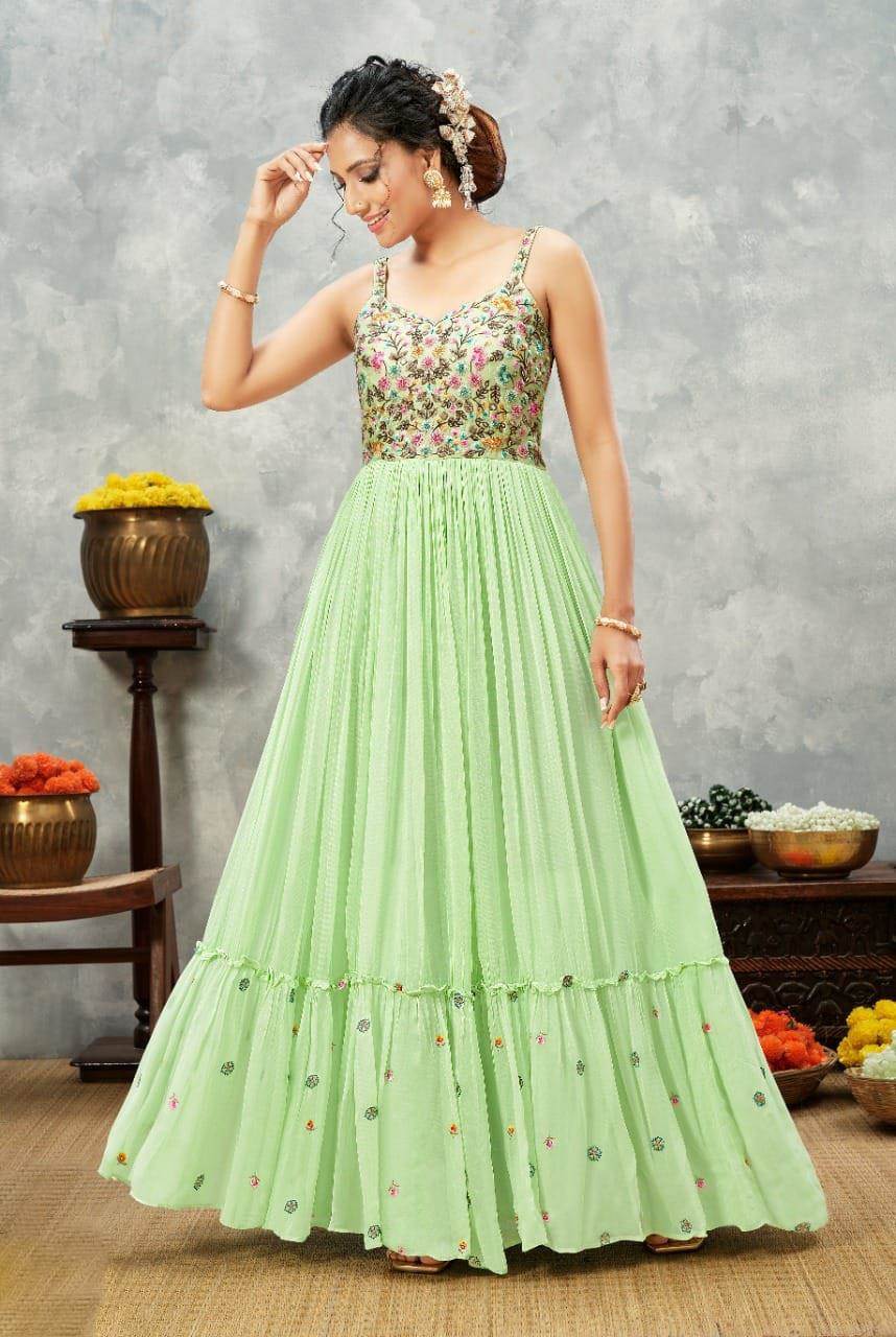 Attractive Pista Green Colored Designer Gown