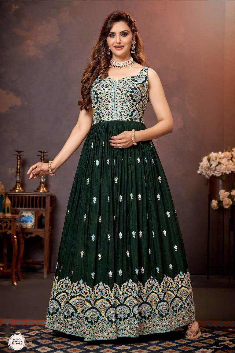 Buy Dark Green Silk Embroidered Party Wear Anarkali Gown Online - LSTV03460  | Andaaz Fashion