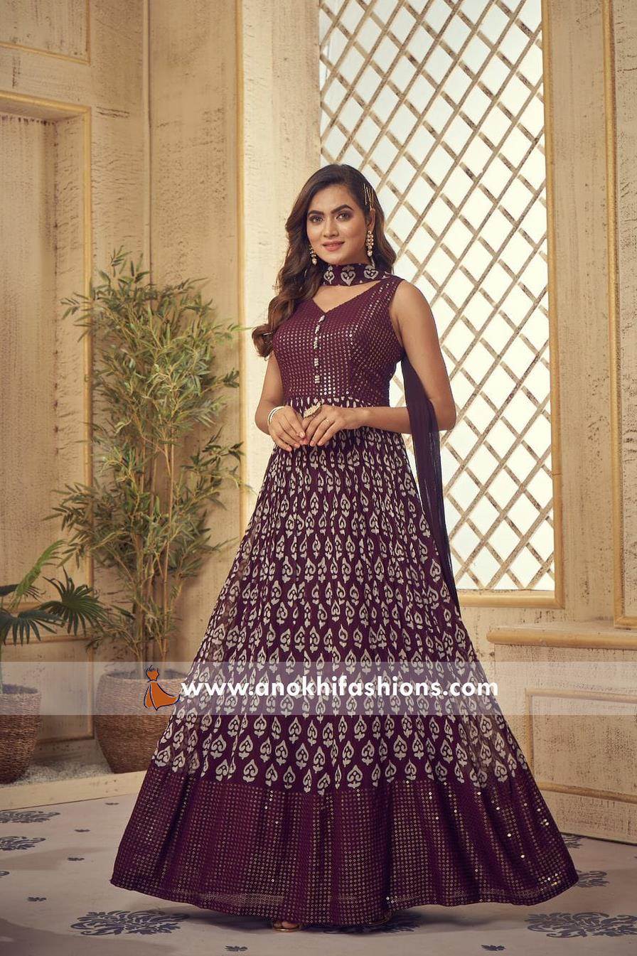 Affectionate Wine Color Georgette Festival Gown