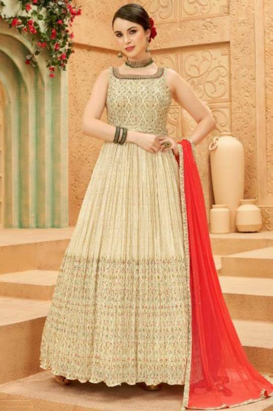 Buy PIVAXIS Stylish Dress/Wedding Gown/Fancy Fashion Gaun/Embroidered  Georgette Semi-Stiched Anarkali Gown with Dupatta for Women/Girls -  (White_Free Size),10XL at Amazon.in
