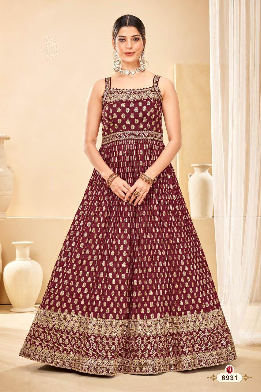Maroon Color Heavy Embroidery Work Indian Designer Gown With Dupatta in  USA, UK, Malaysia, South Africa, Dubai, Singapore