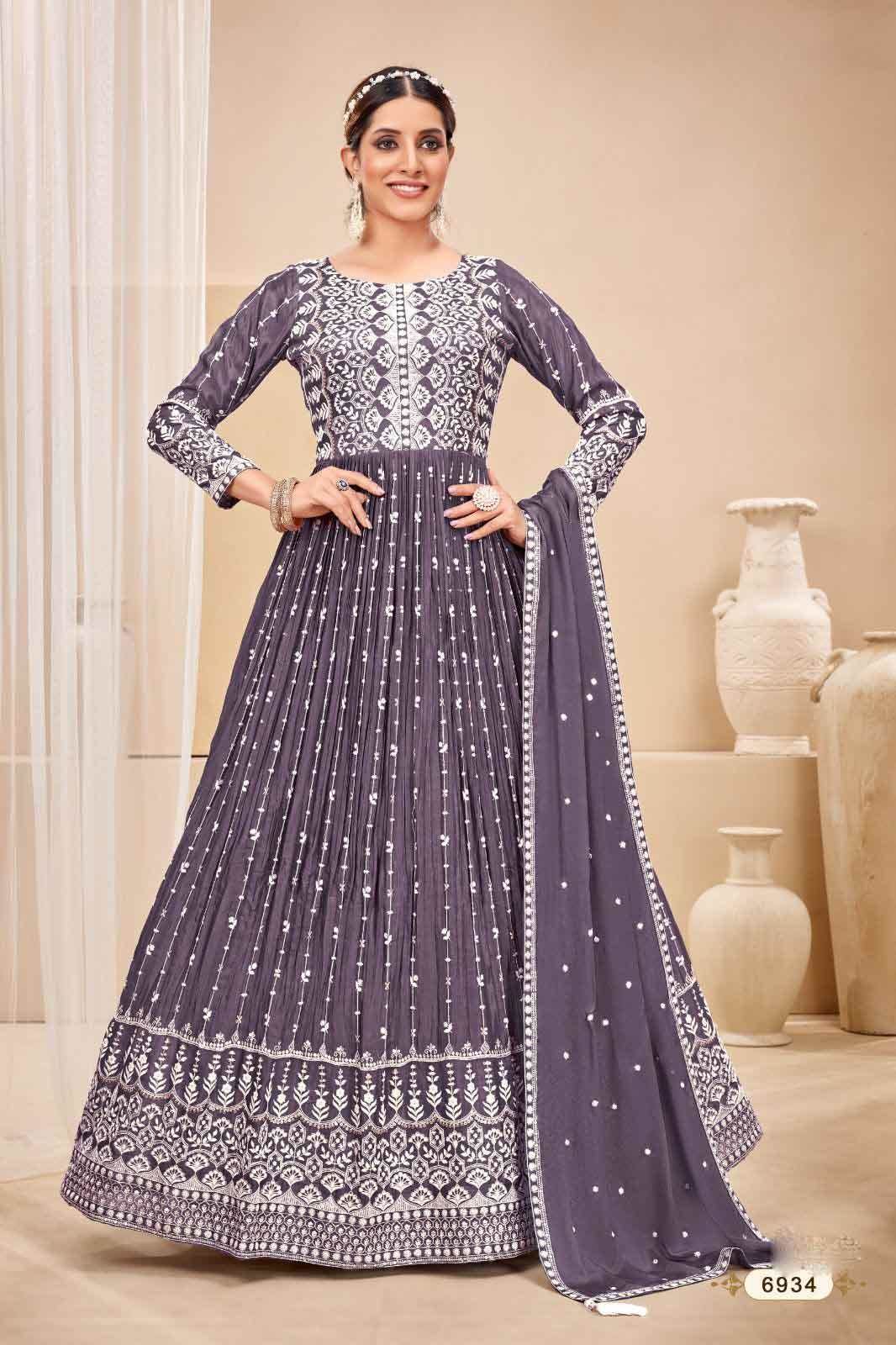 Aashirwad Creation Khaas Heavy Georgette With Embroidery Work Anarkali Gown  Light Pista Color DN 9217
