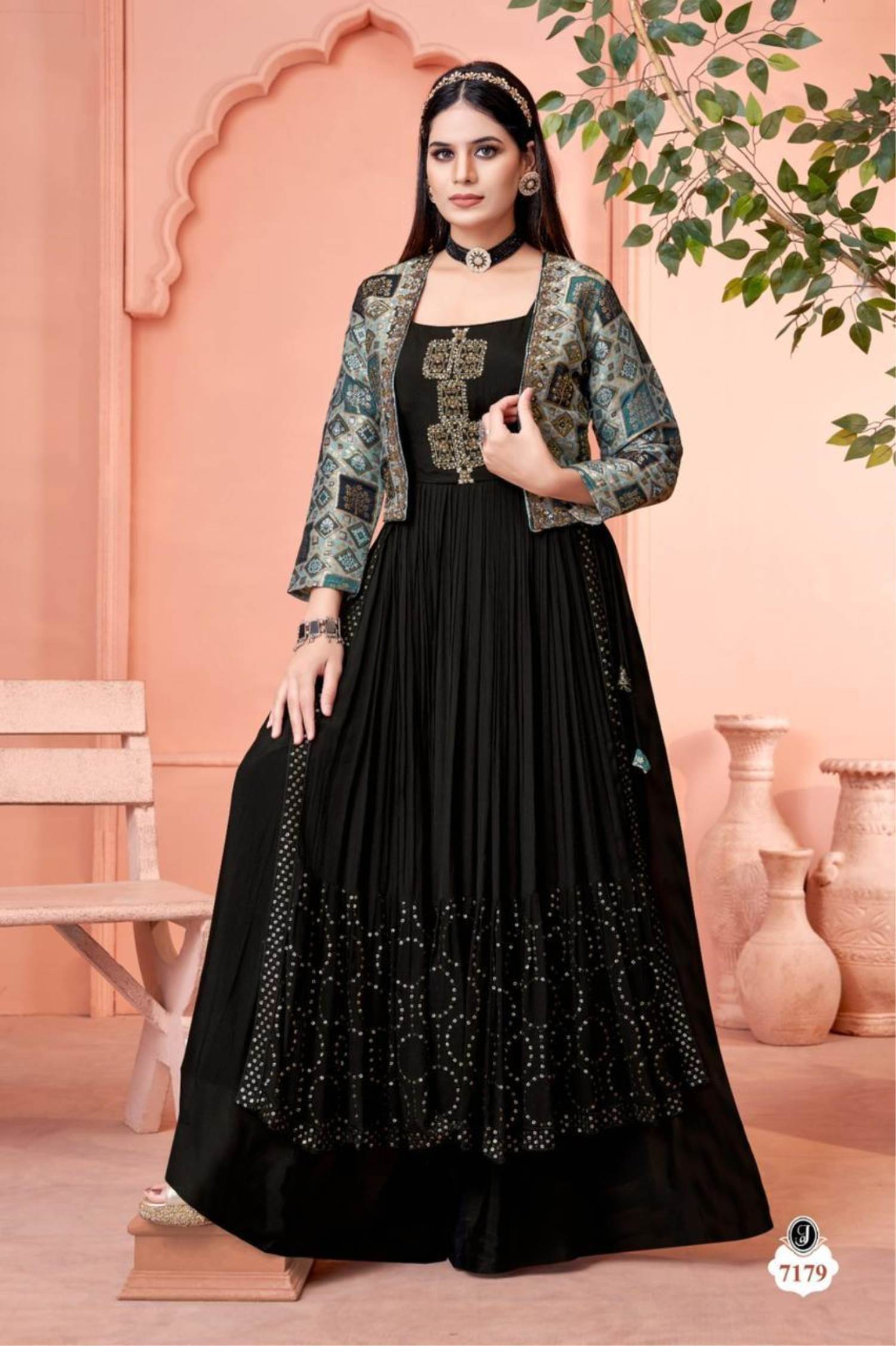 Buy Brown Zari Woven Cotton Event Wear Gown With Koti From Ethnic Plus