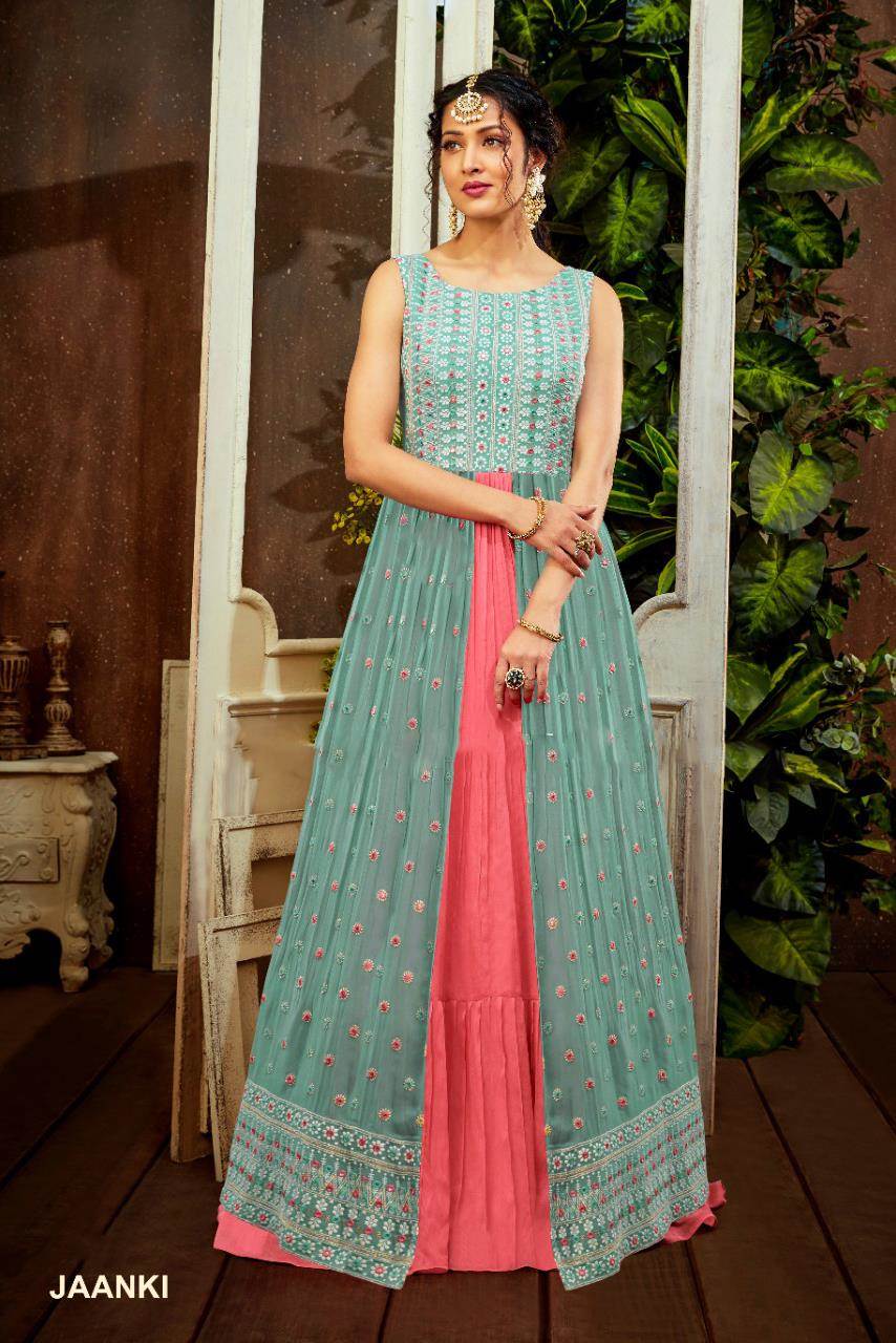 Shop Online Sea Green Embroidered Rayon Trendy Gown : 252104 -