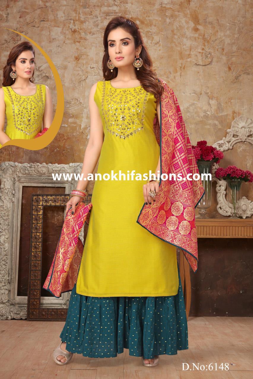 Mesmeric Yellow And Pink Hand Embroidered Punjabi Suit Product Code :  Em_436To Order, Call/Whats app On +919872336509 We Offer Huge Variety Of  Punjabi Suits, An…