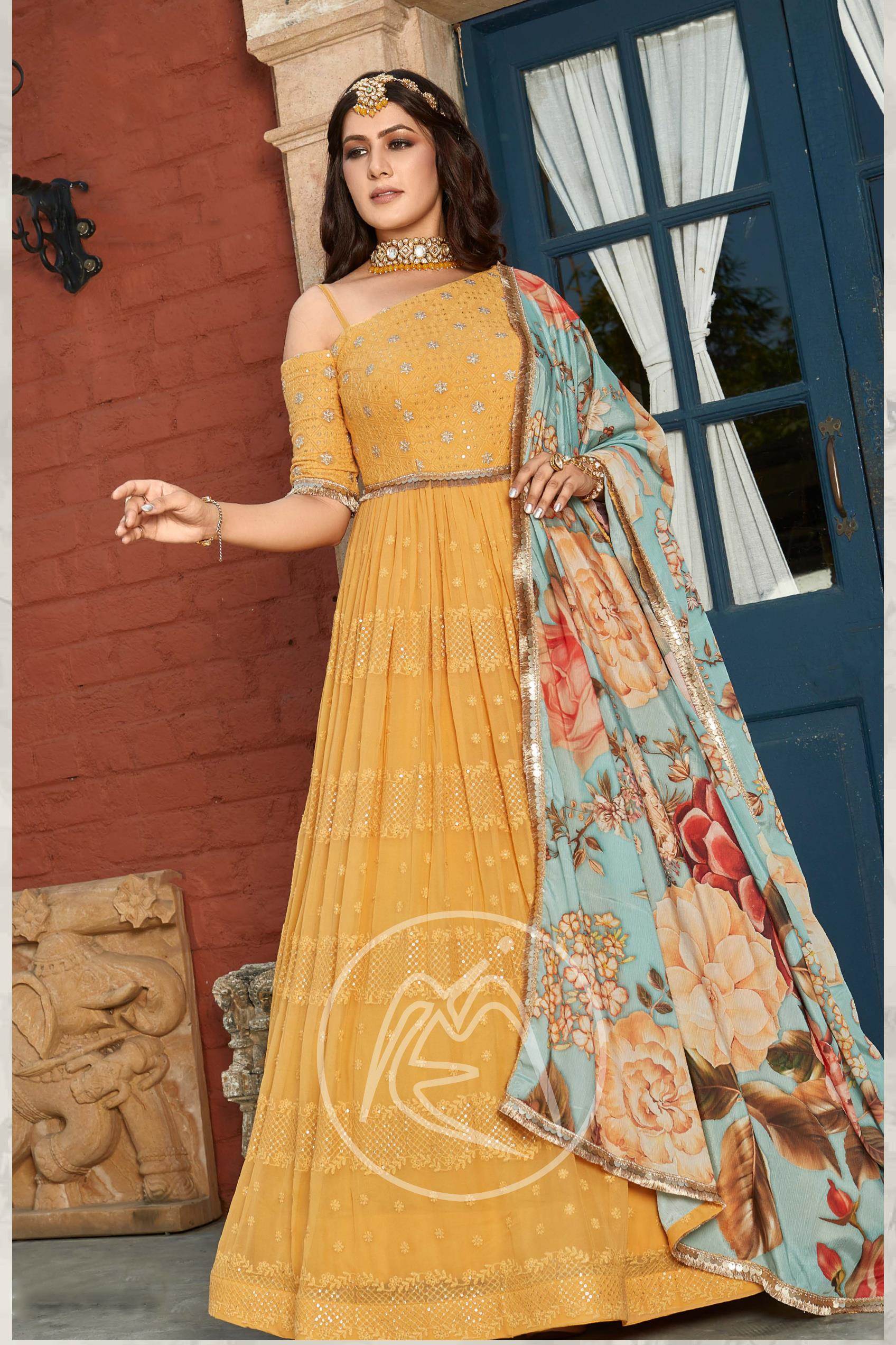 Fency One Piece Gown With Beautiful Dupatta