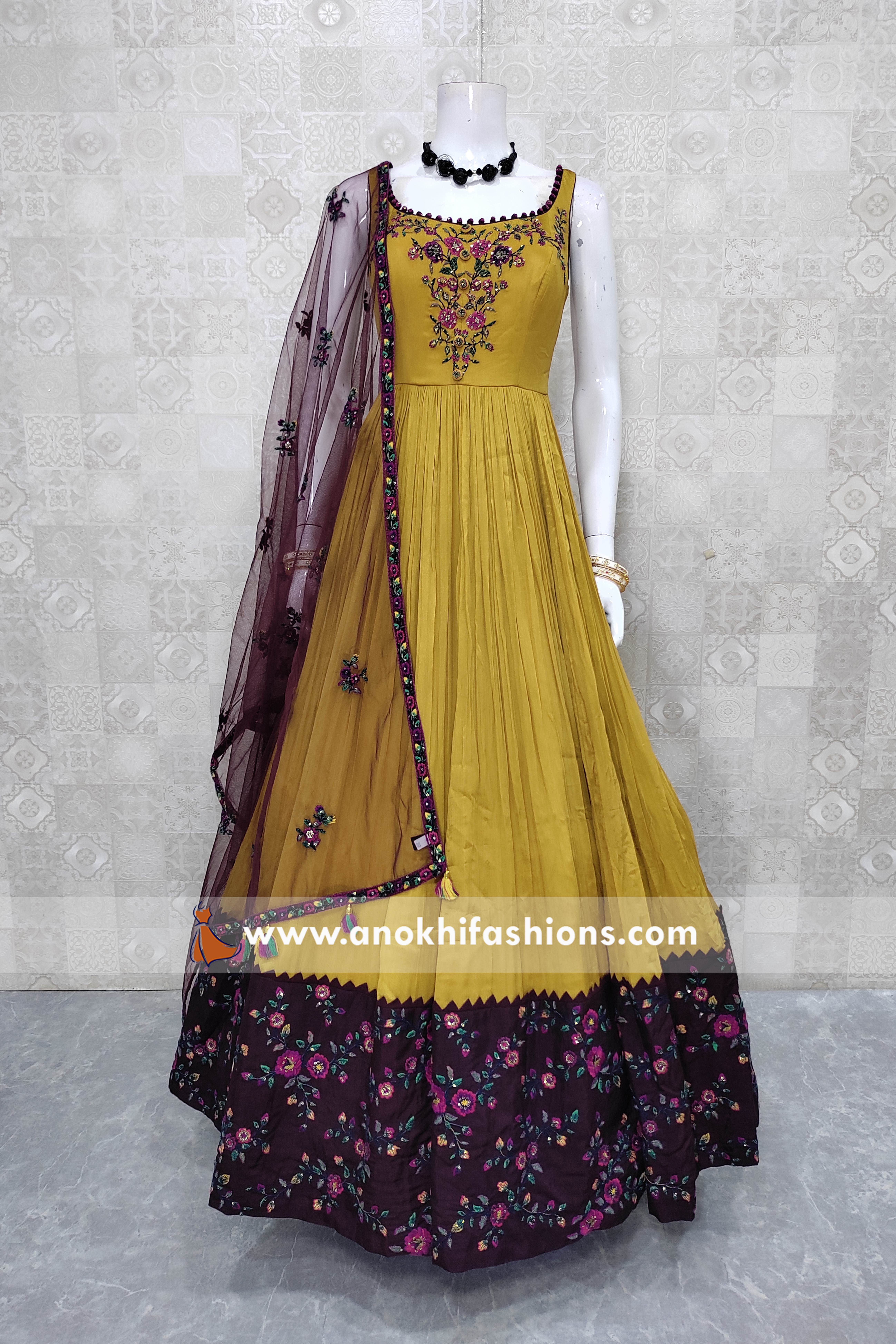 Radiant Sunshine Yellow Anarkali Gown with Abla Work & Gold Details -  Seasons India