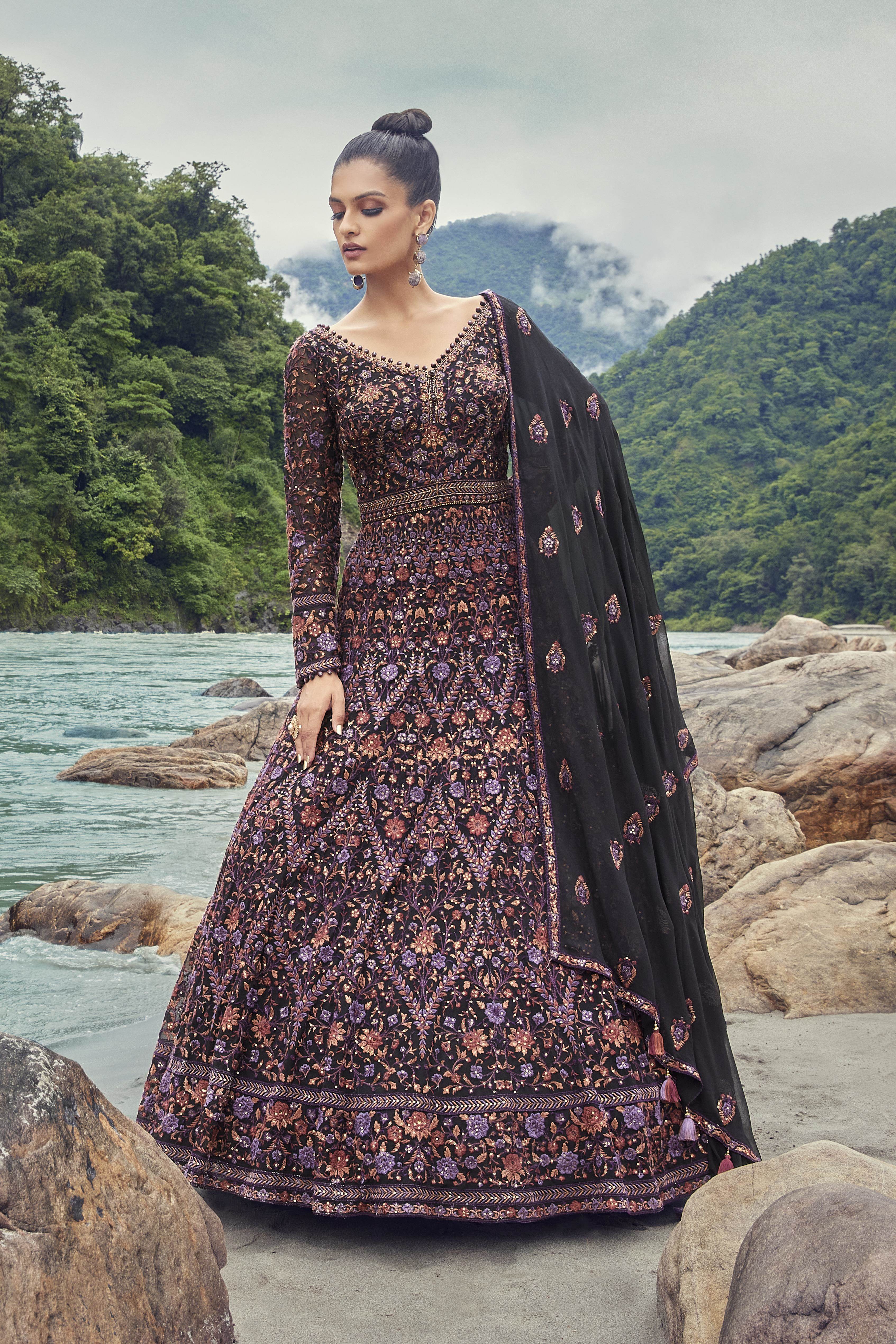 Beautiful Designer Black Colour Party Wear Gown With Dupatta | The Fanso