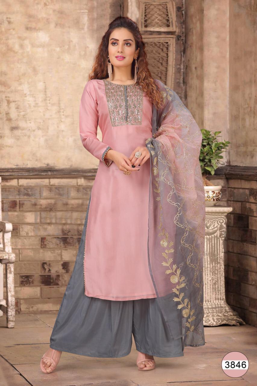 Pink and Grey Color Combination Plazo Suit :: ANOKHI FASHION