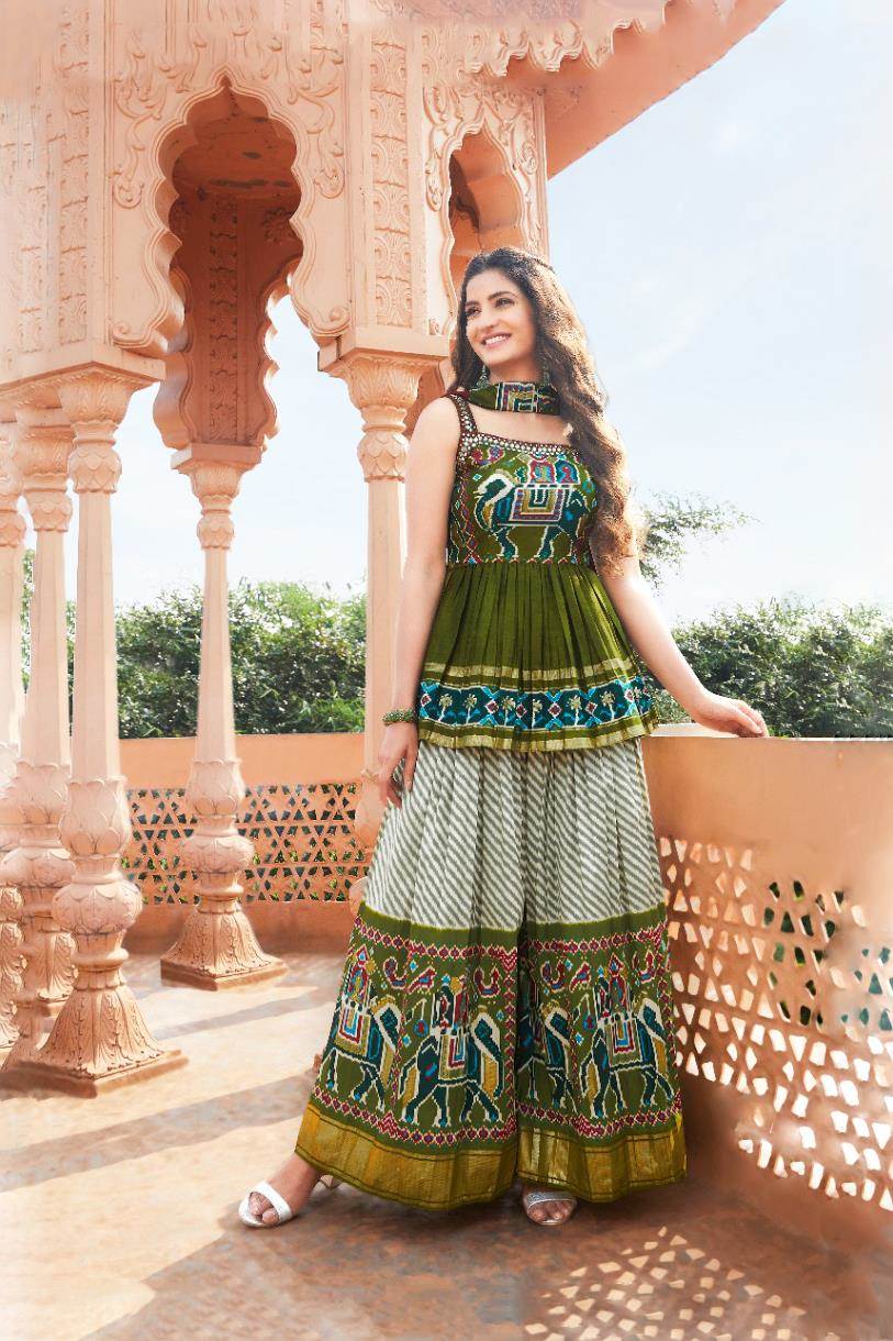 Buy Mehendi Sequins Georgette Readymade Sharara Suit - Koskii