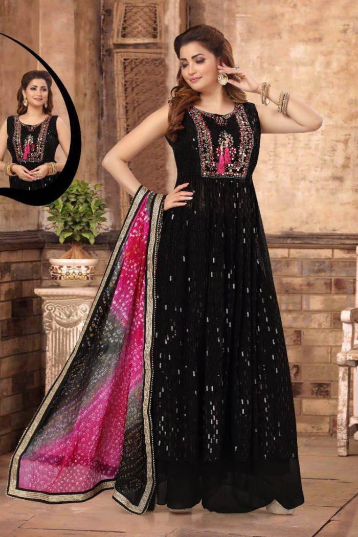 Beautiful Black Indo-western Georgette Gown | centenariocat.upeu.edu.pe