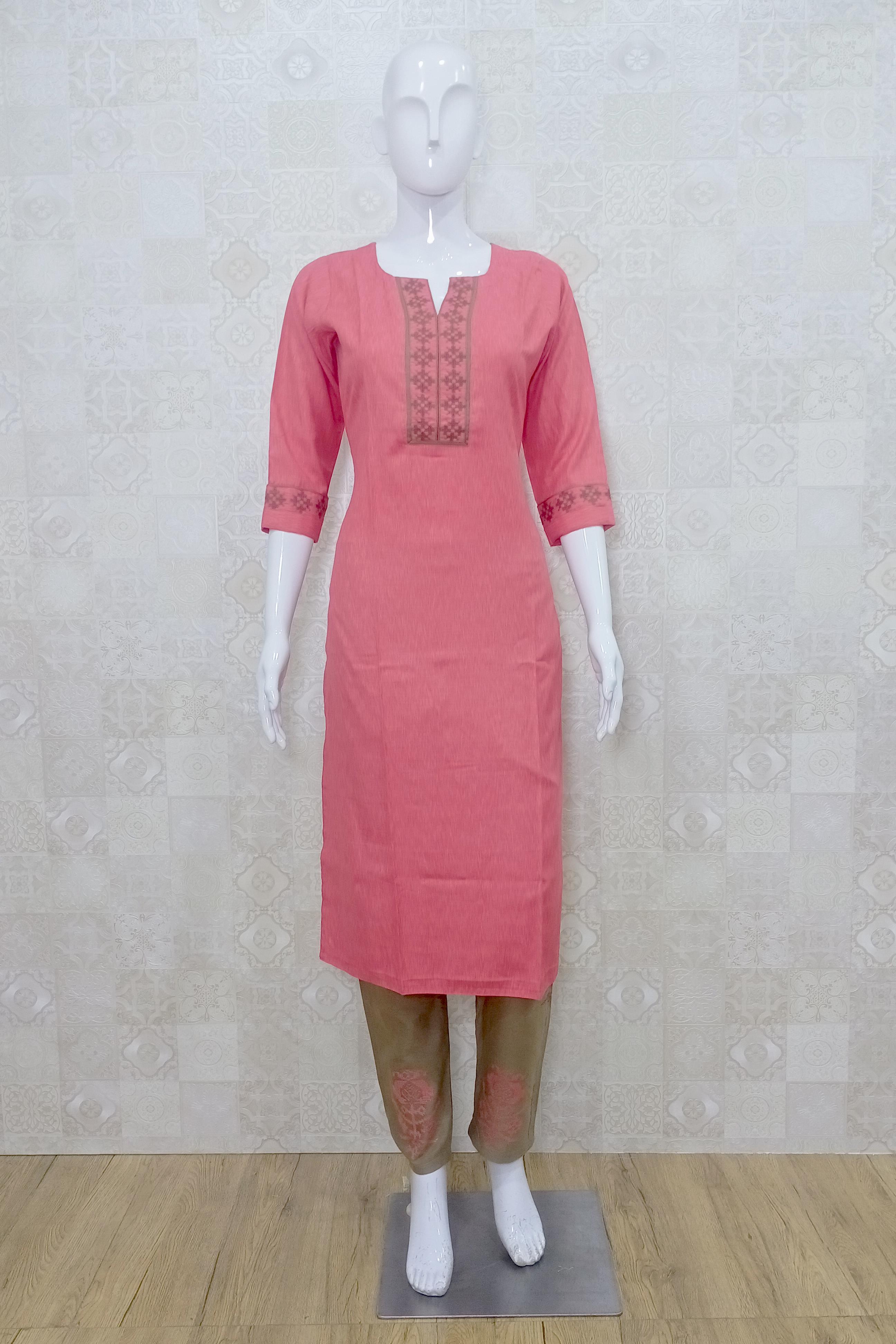 Reeta Fashion Regular Wear Baby Pink Khadi Cotton Plain Kurti | Reeta  Fashion