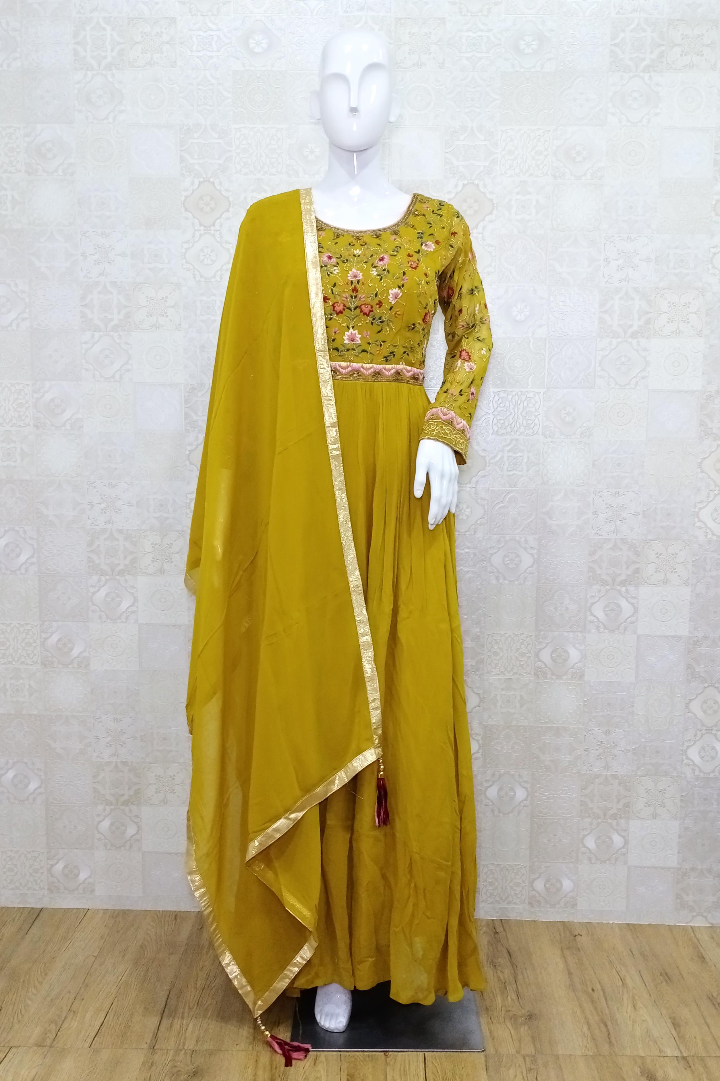 Mustard  Dress Material Set With Dupatta