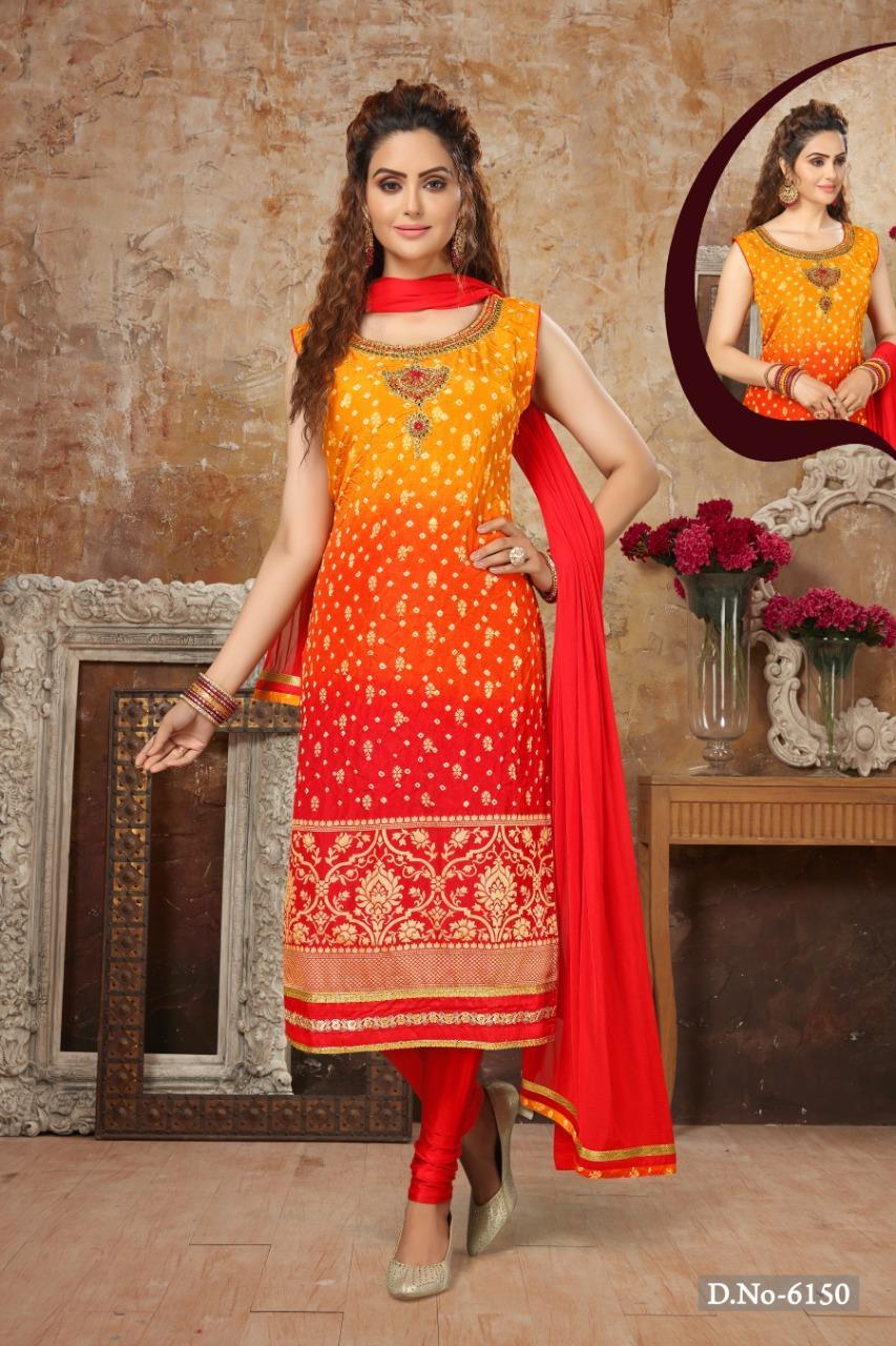 Yellow and Orange Color Bandhni Style Dress :: ANOKHI FASHION