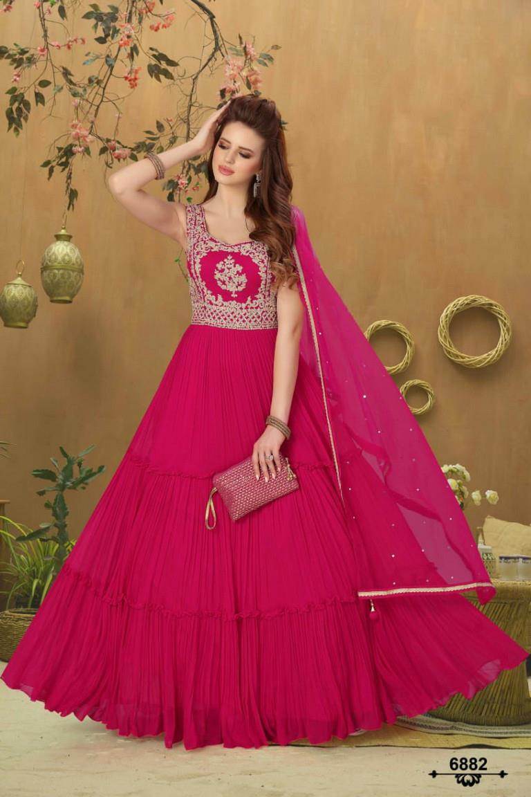 Pink Color Designer Gown in Georgette for Party and Reception in USA, UK,  Malaysia, South Africa, Dubai, Singapore