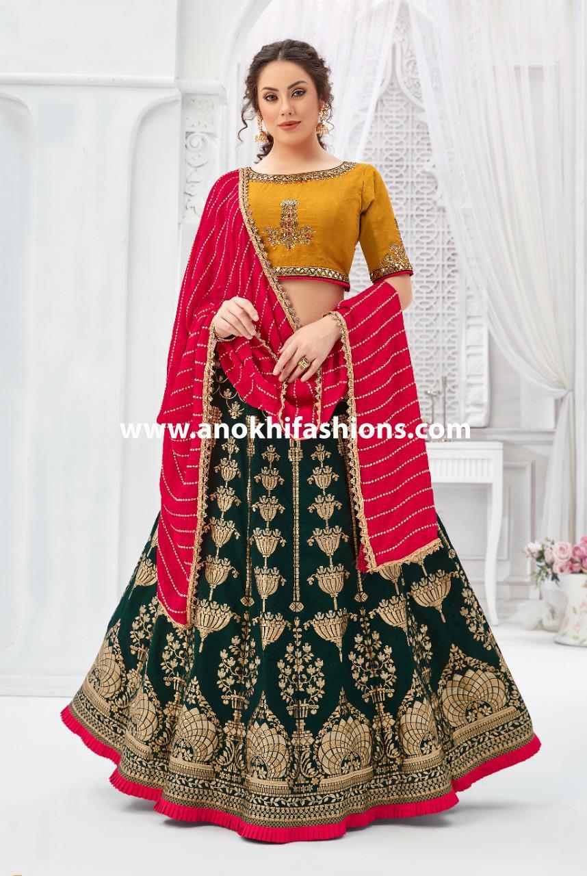 green combination lehenga