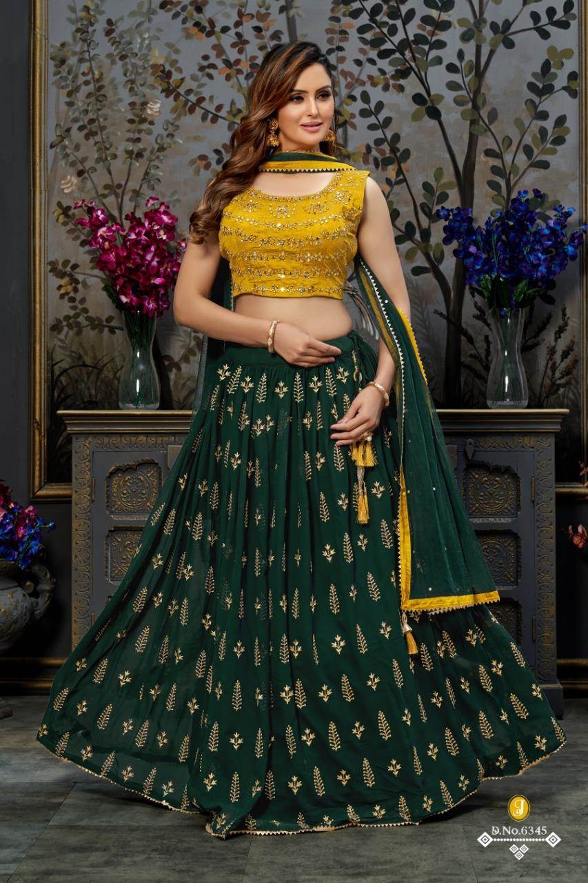 Lemon Mehndi Banarasi Silk Crush Lehenga Choli With Gota Patti Embroid