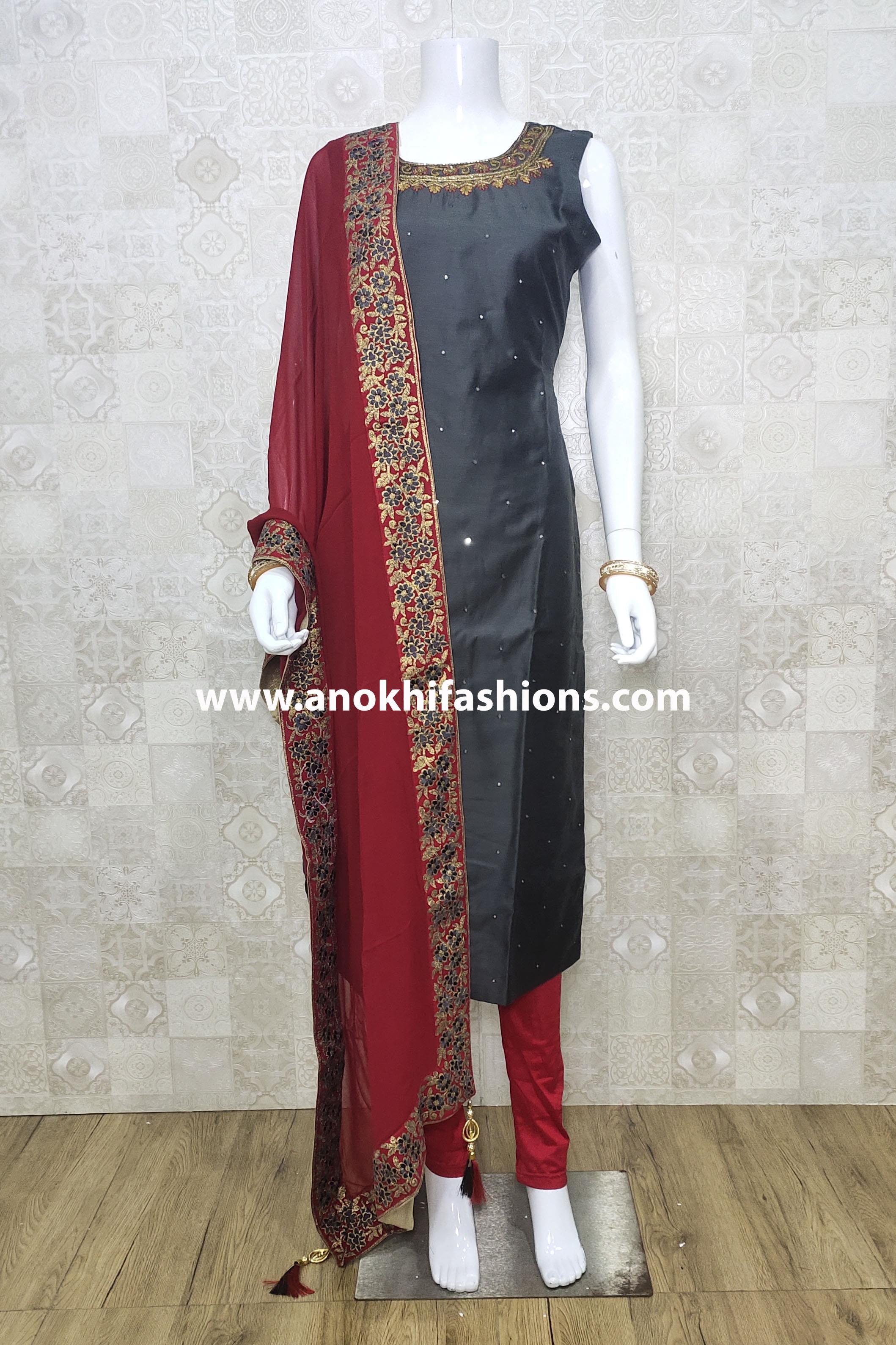 Grey and red best sale dress