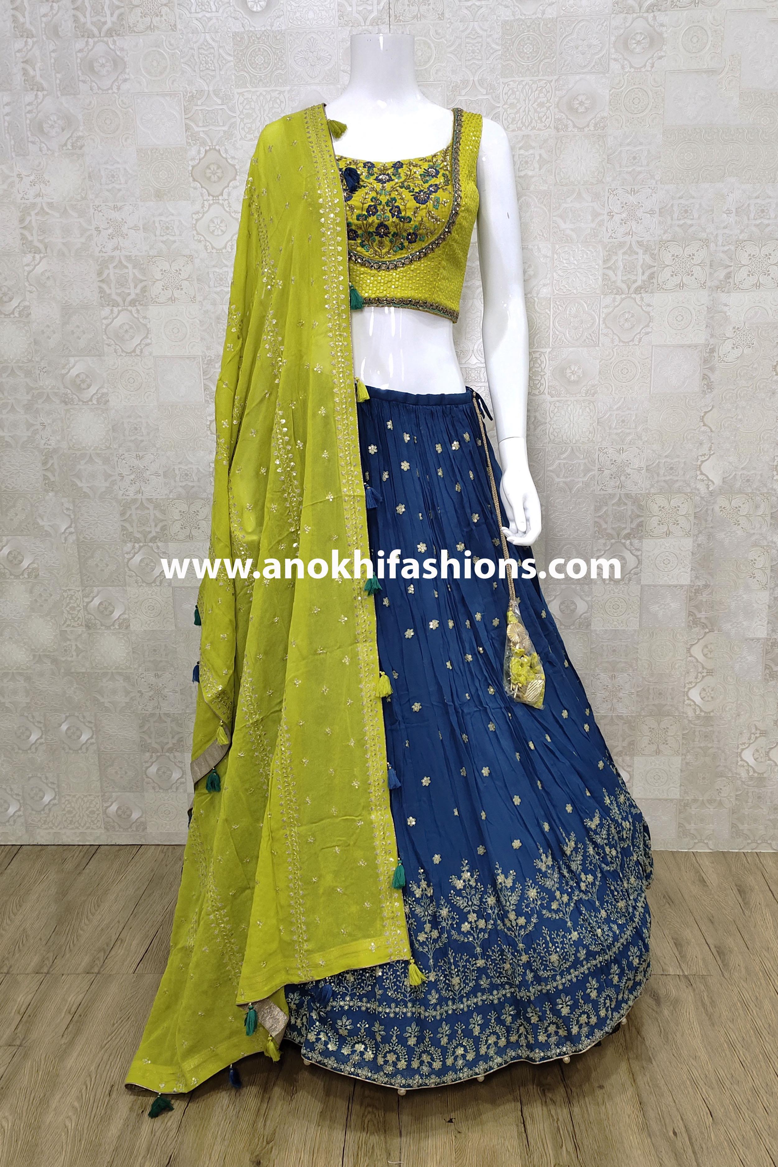 Parrot Green Color Party Wear Silk Jacquard Lehenga & Blouse with Dupa –  fashionnaari