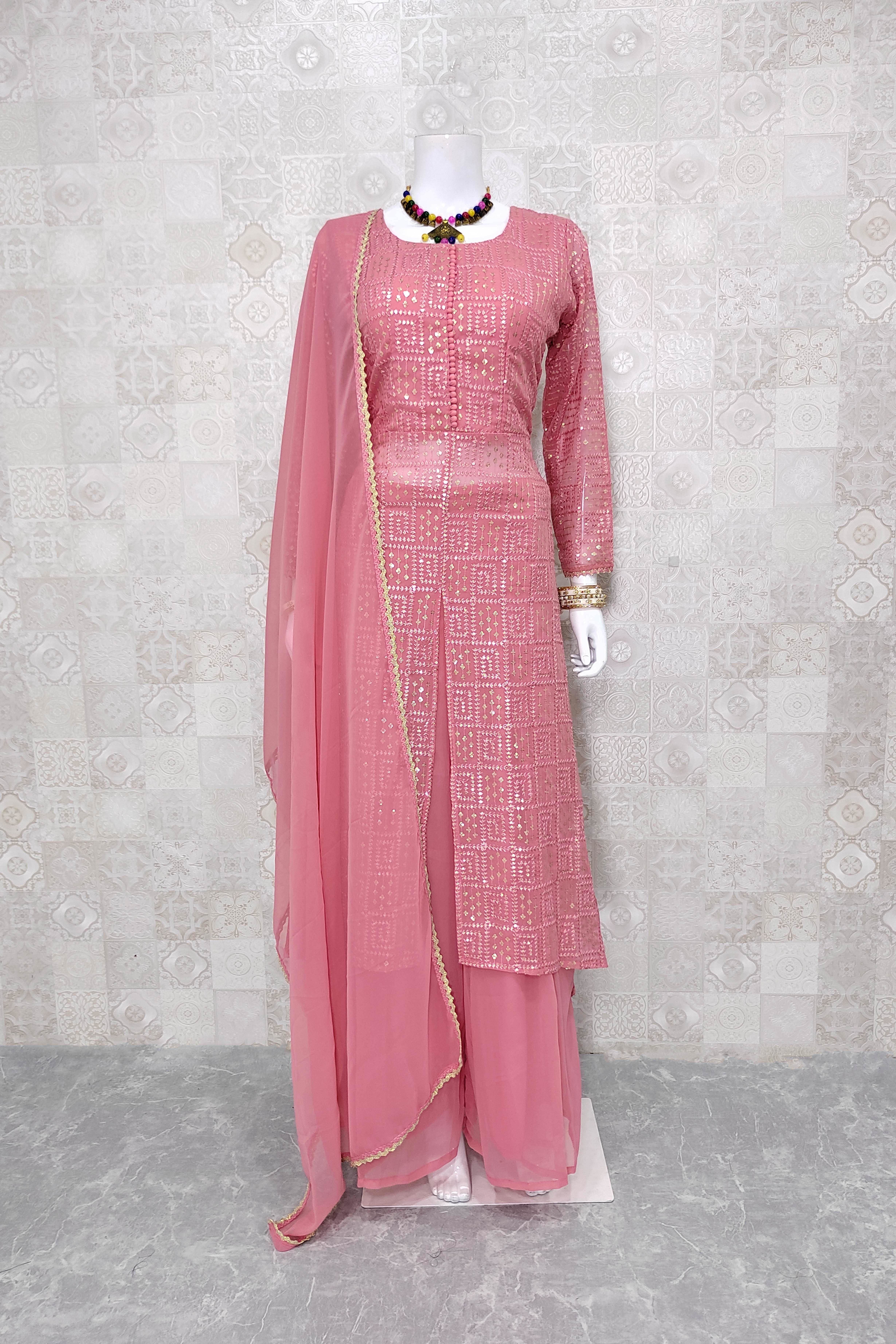 Gajari Colour Salwaar Kameez With Heavy Embroidery Work On Georgette  KSM  PRINTS  3989447