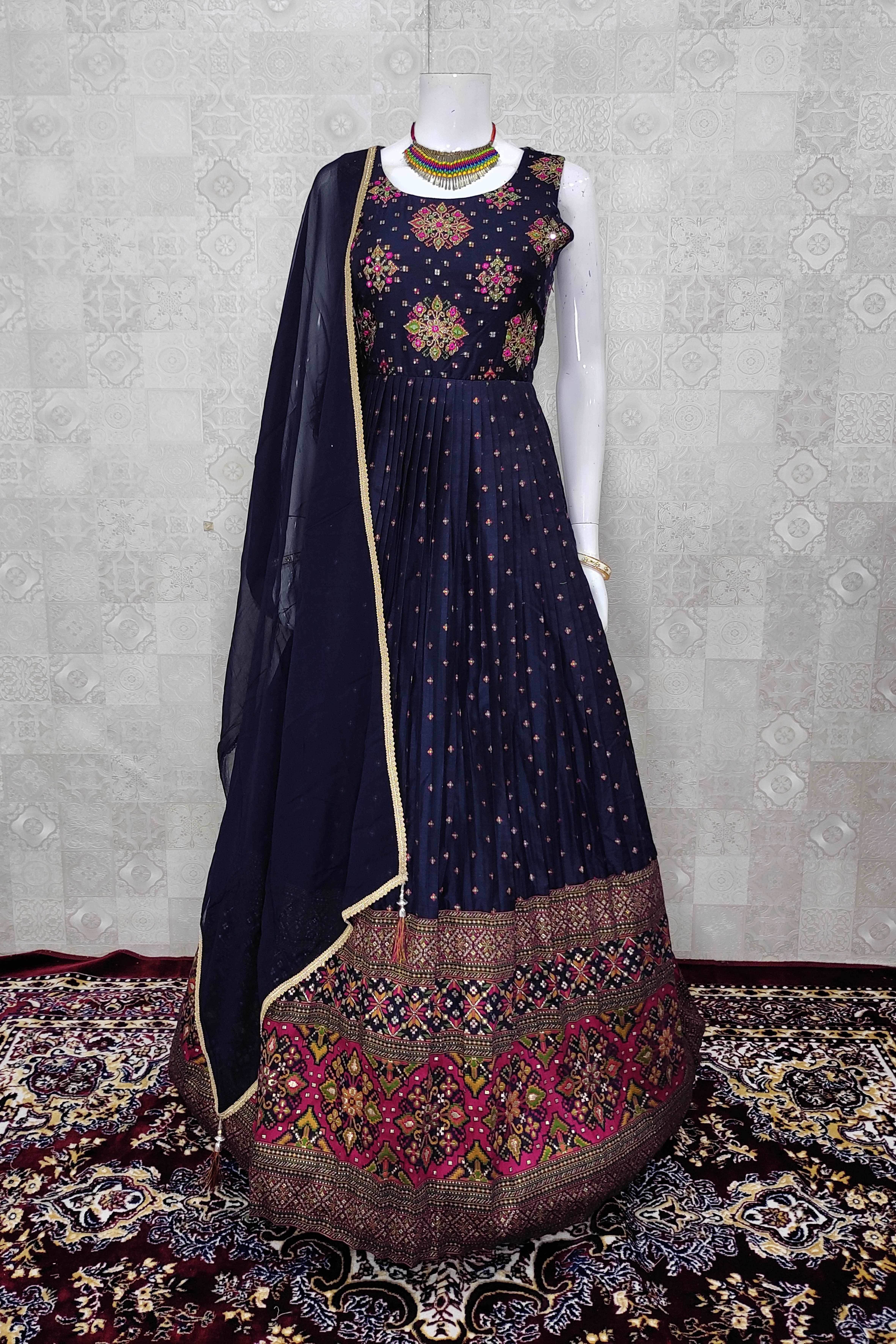 shamita shetty navy blue georgette embroidered churidar suit 8140 | Combination  dresses, Black velvet blouse design, Embroidery suits design