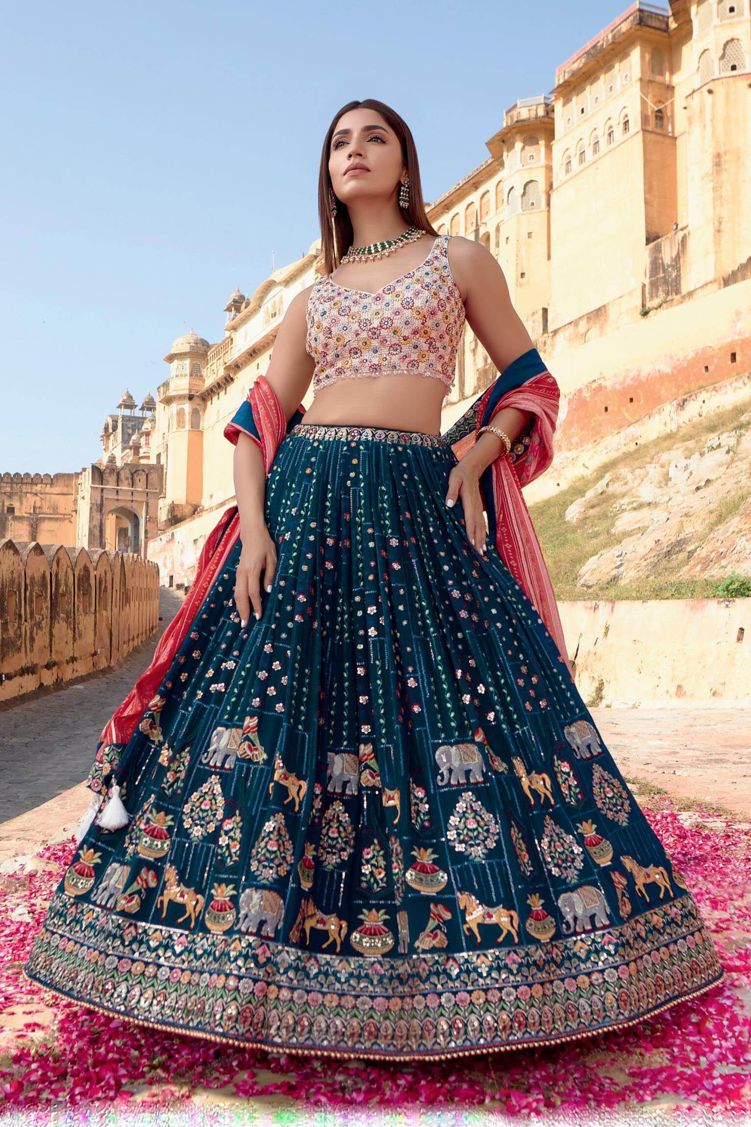 Peacock Color Wedding Collection Designer Lehenga Choli :: ANOKHI FASHION
