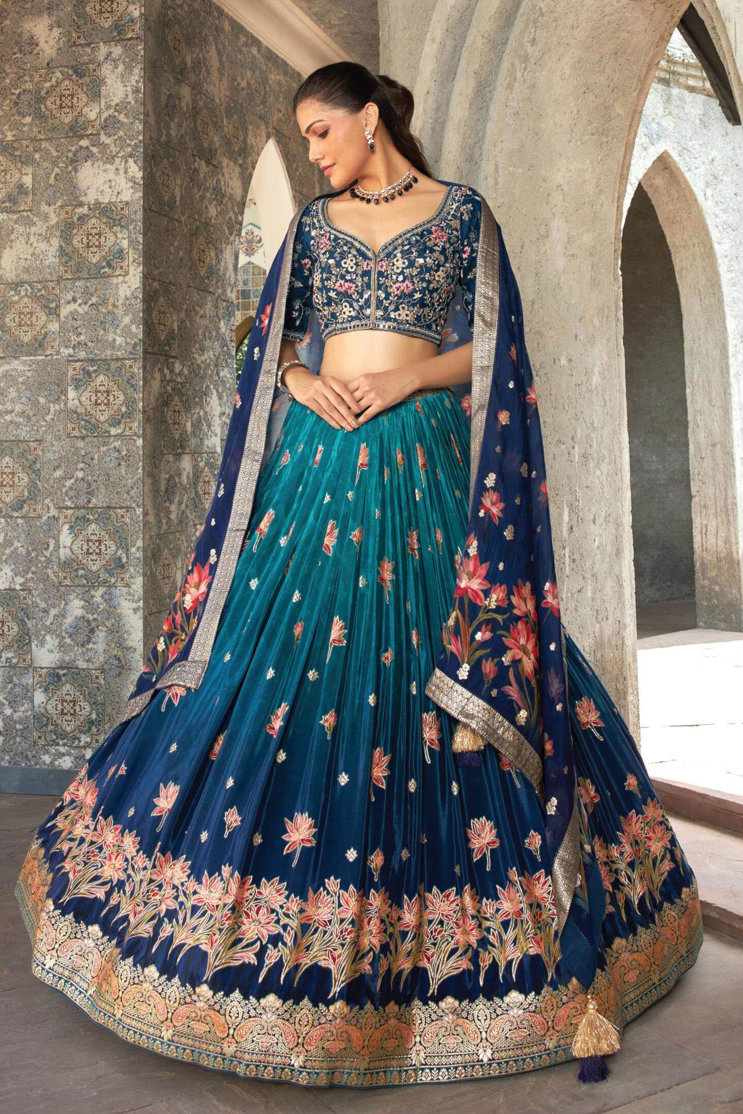 Lehenga Choli Green Color Printed Wedding Wear Trendy Designer