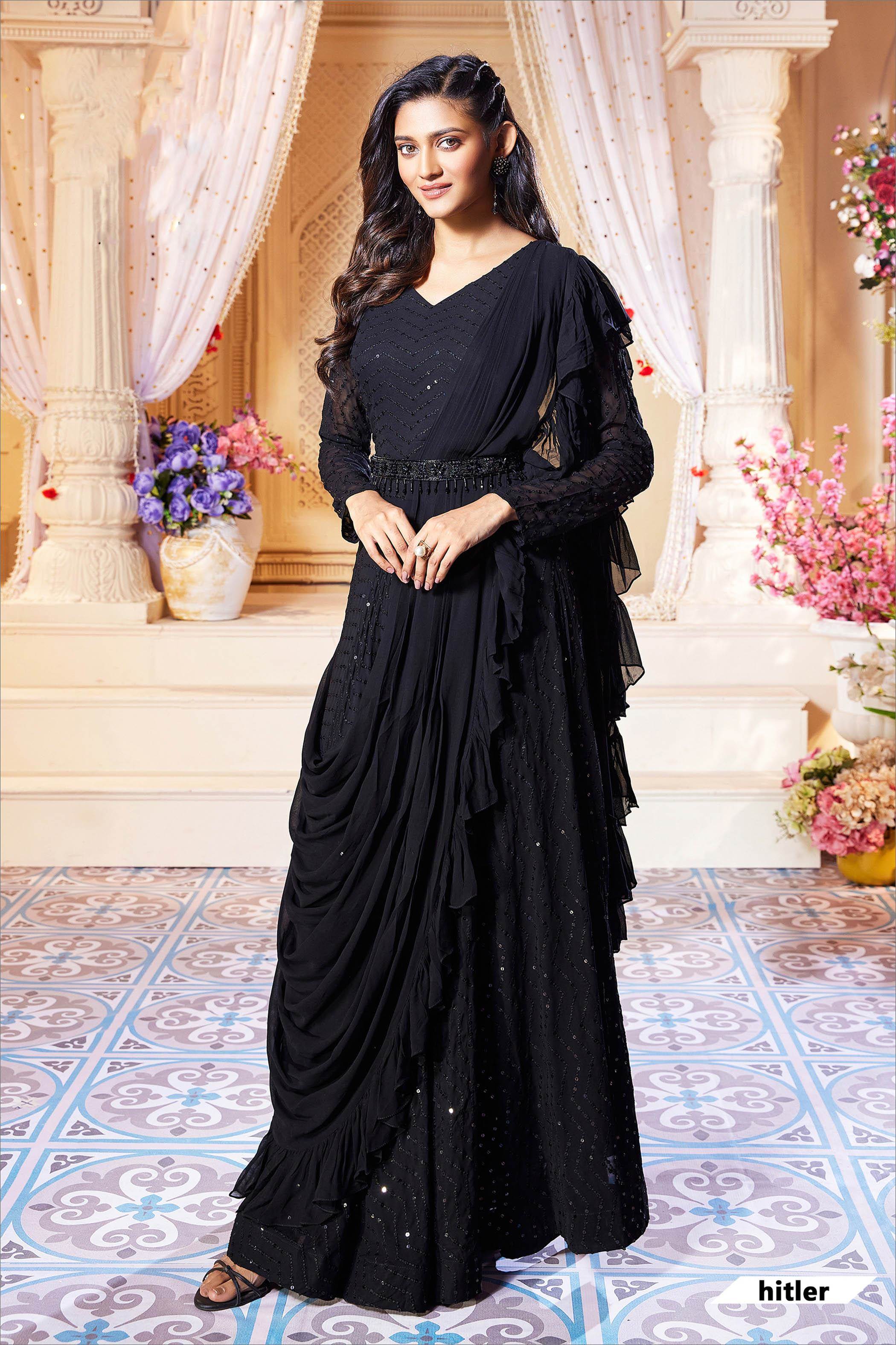 Fancy designer wedding and Party wear long black gown
