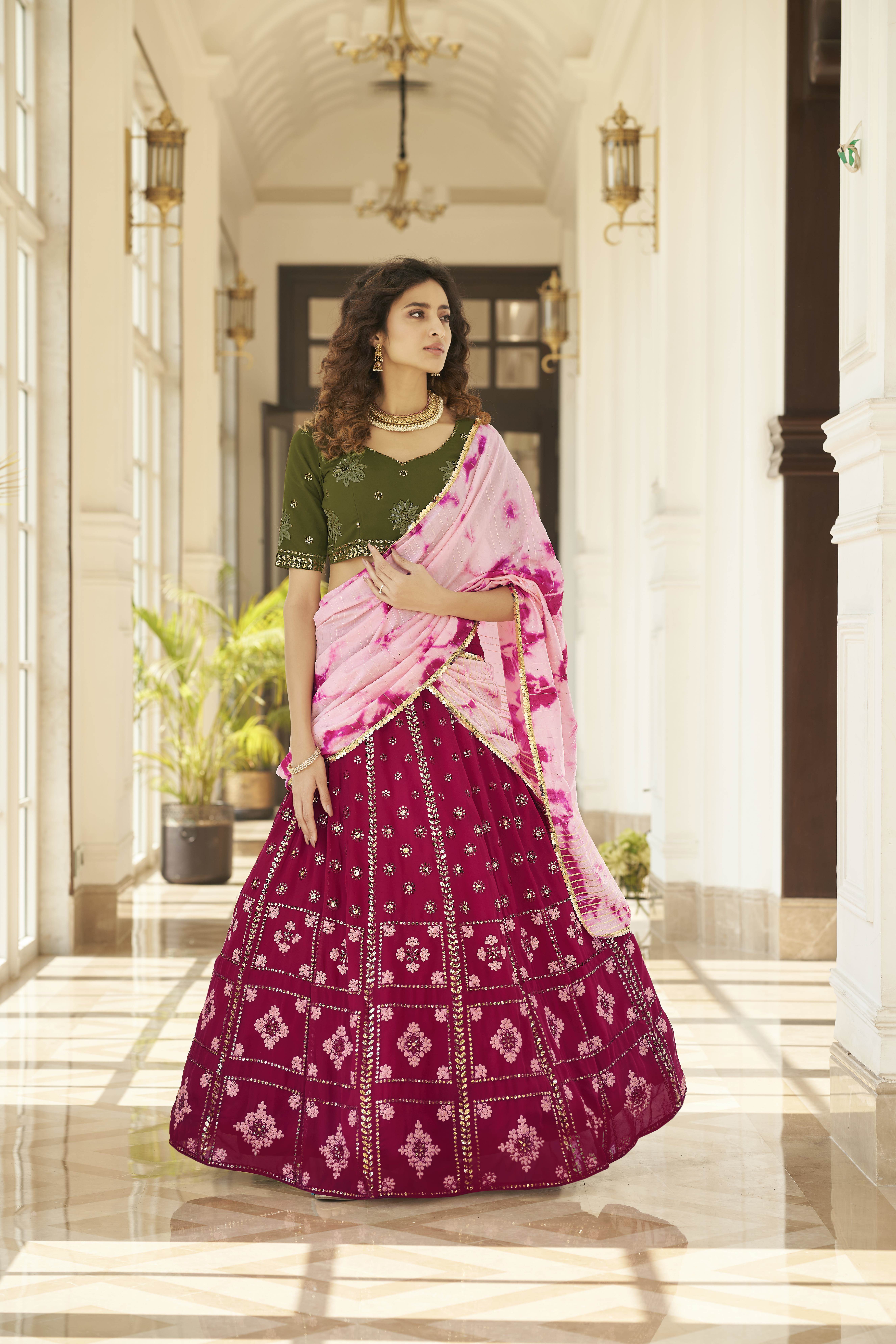 Pastel Pink & Mint Green Floral Lehenga For Reception [product_title] |  OORVI DESAI | Designer Indian Wedding Dresses in London