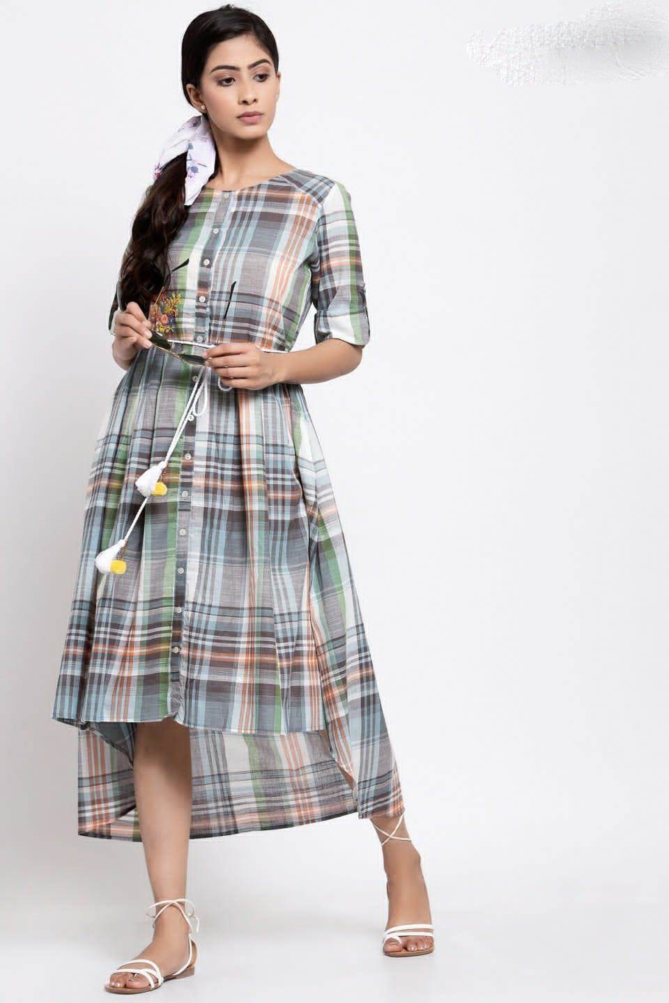 Checks Kurti by Bavali Designer | Ladies frock design, Simple frock design,  Trendy dress outfits