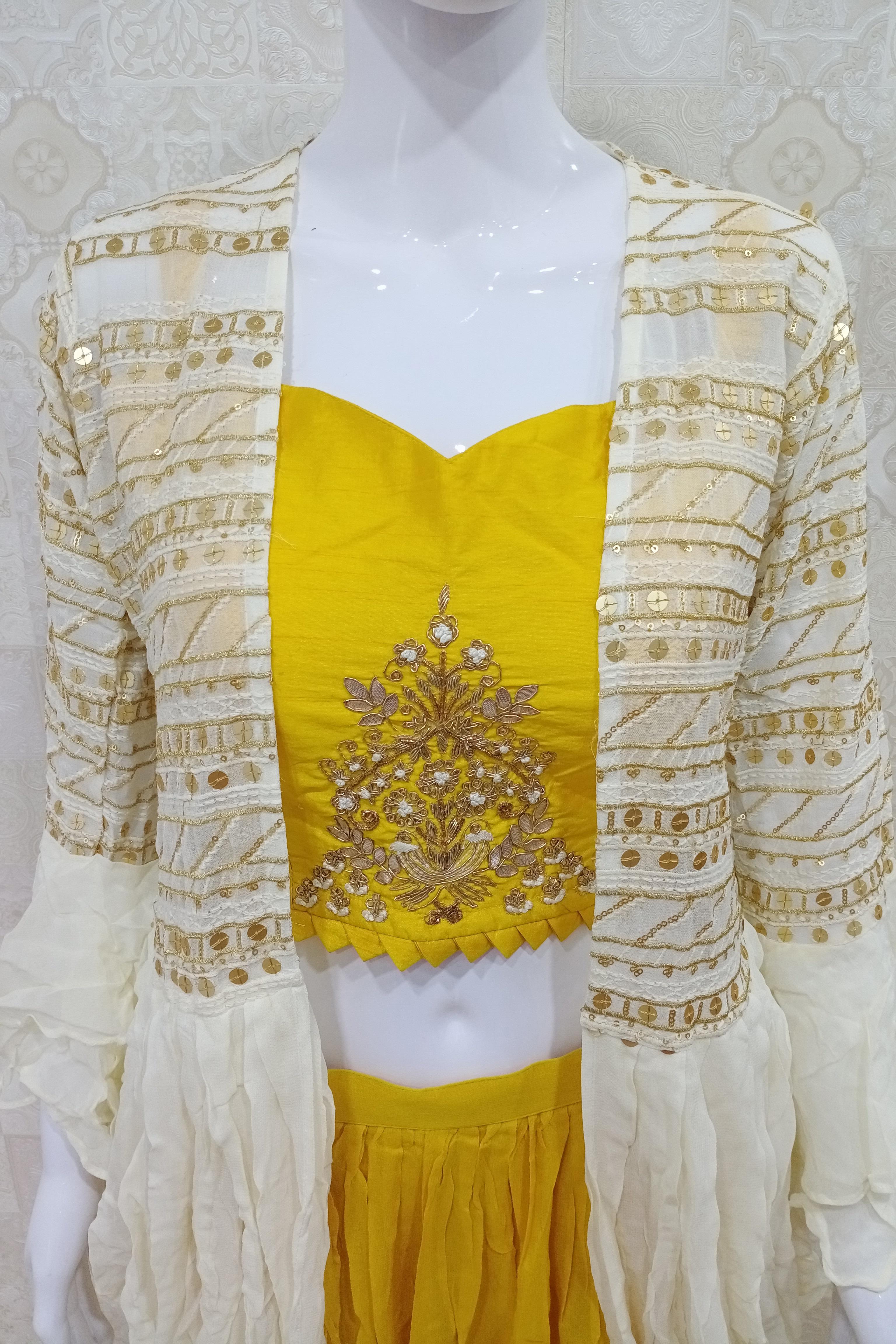 Yellow Color Wedding Collection Plazo Suit With White Koti ANOKHI
