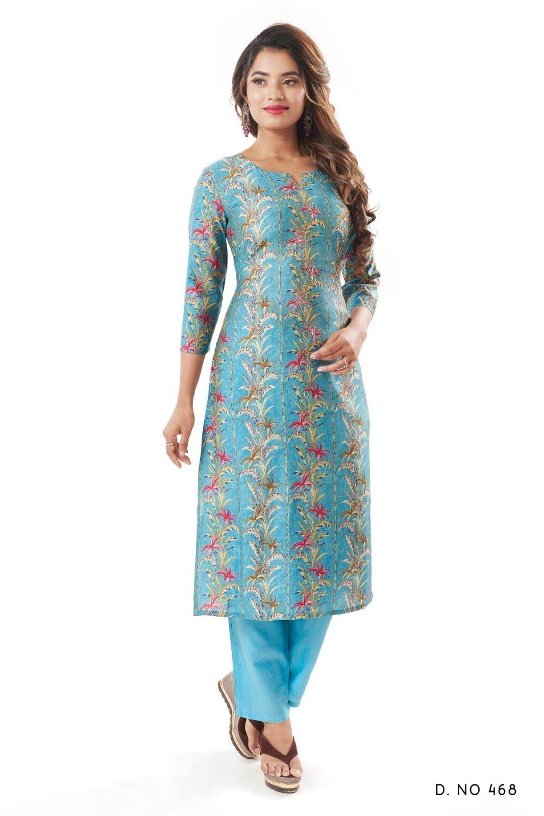 Teal Blue Colour Rayon Silk Kurti With Beautiful Aari Embroidery