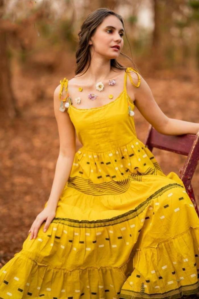 Floral Print Yellow Color Georgette Designer Party Wear Gown at Rs 1699 in  Surat