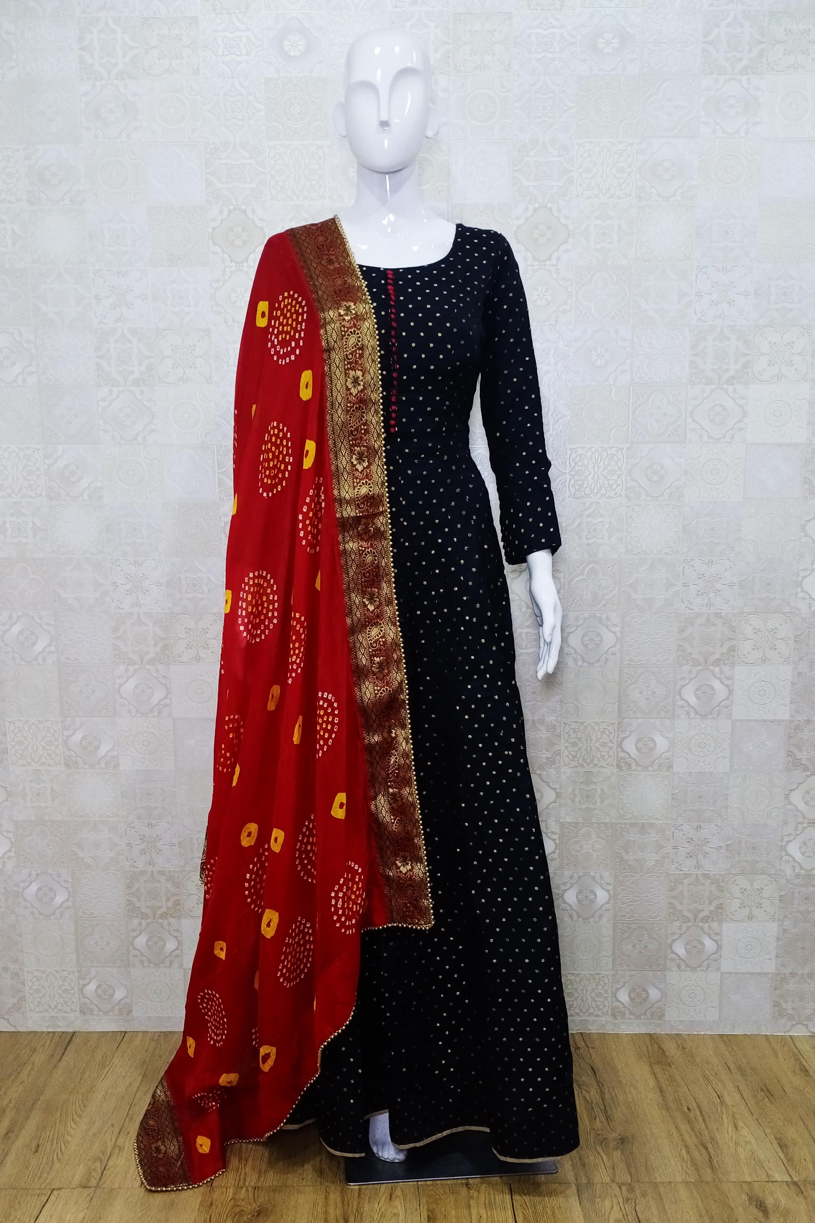 Black Color Lovely Look Georgette Readymade Gown With Dupatta