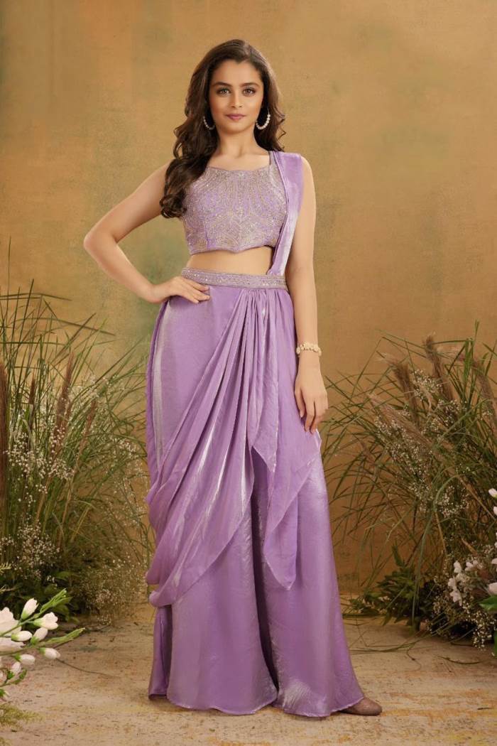 Purple Color Designer Ready To Wear Saree Choli