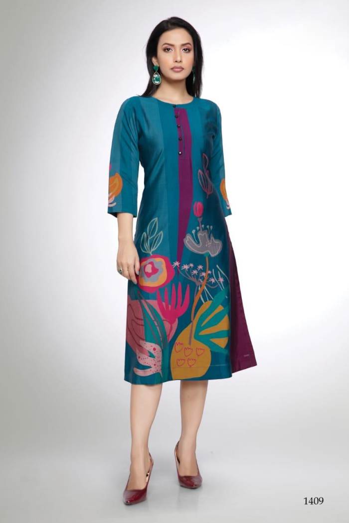 Peacock Color Casual Wear Straight Kurti