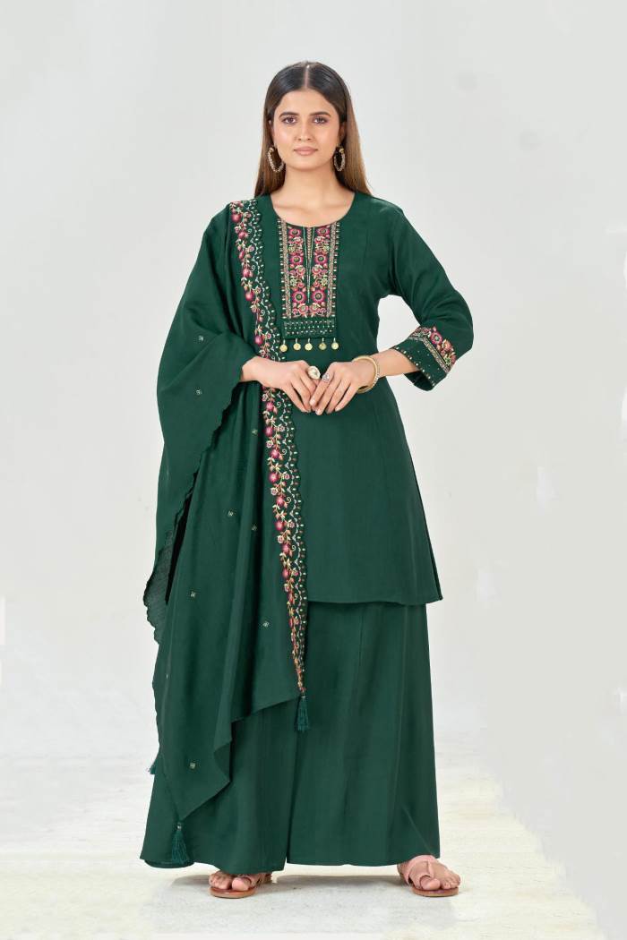 Green Color Casual Wear Designer Kurti Plazo